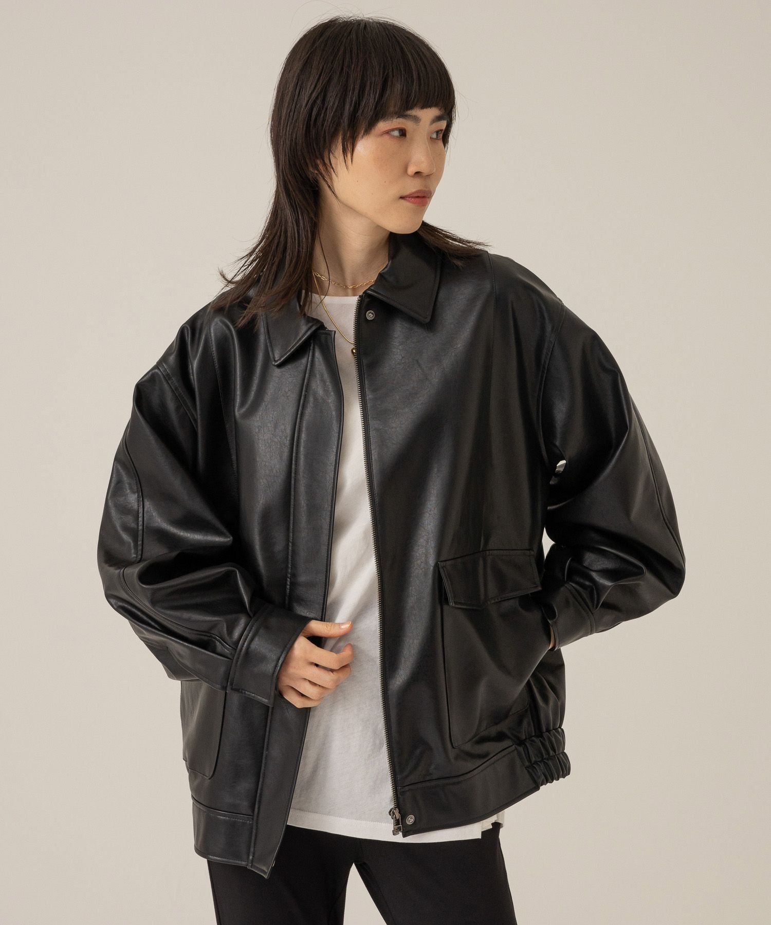 eL Leather Big Blouson ジーナシス ジャケット アウター ブルゾン ジャンパー ブラック ブラウン【送料無料】