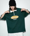WEGO MEN'S ヘビーウエイトサークルロゴハーフZIPT(S) ウィゴー トップス カットソー・Tシャツ グリーン ホワイト ブラック