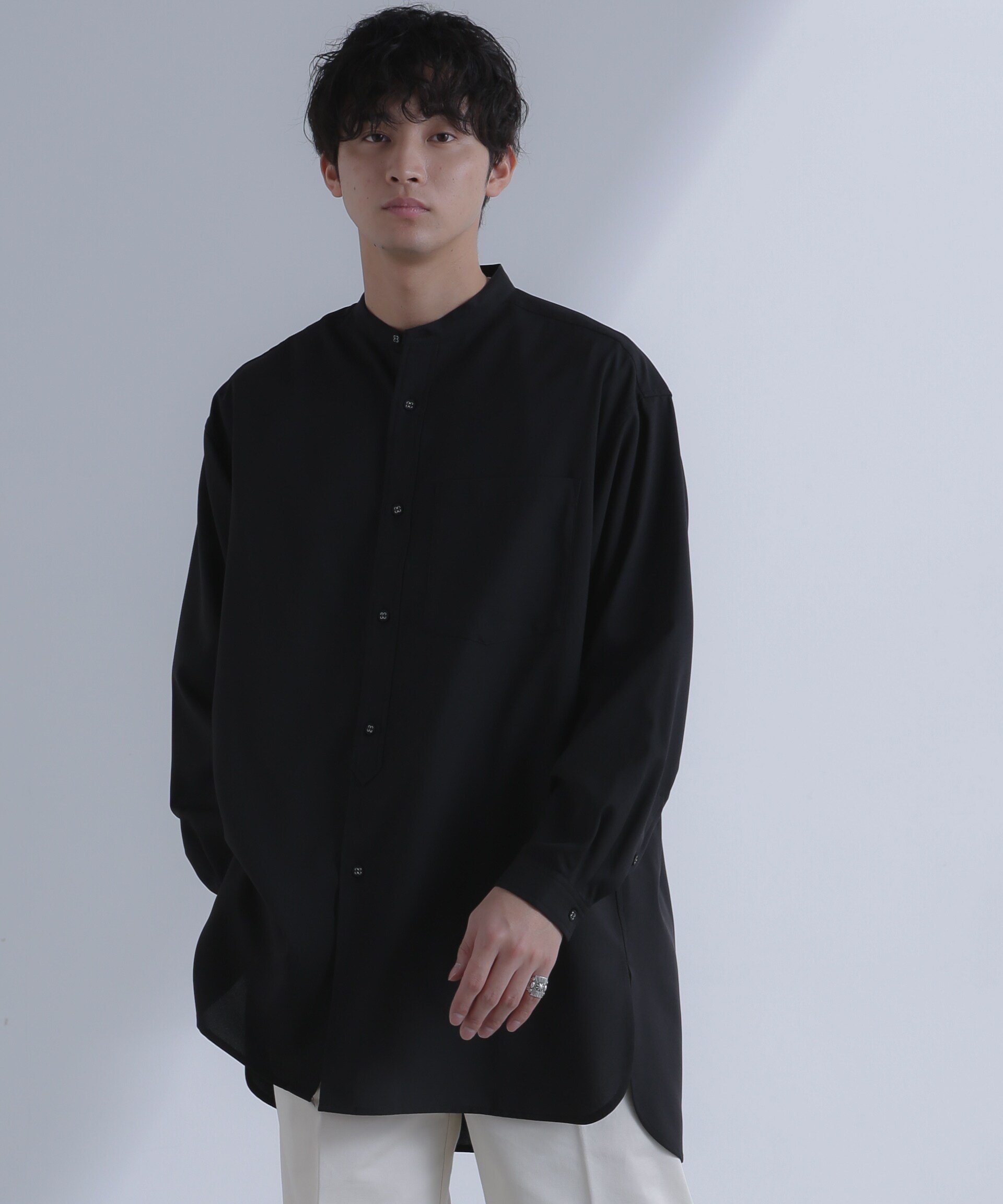 NANO universe White Mountaineering/STAND COLLAR LONG SHIRT ナノユニバース トップス シャツ・ブラウス ブラック グレー【送料無料】