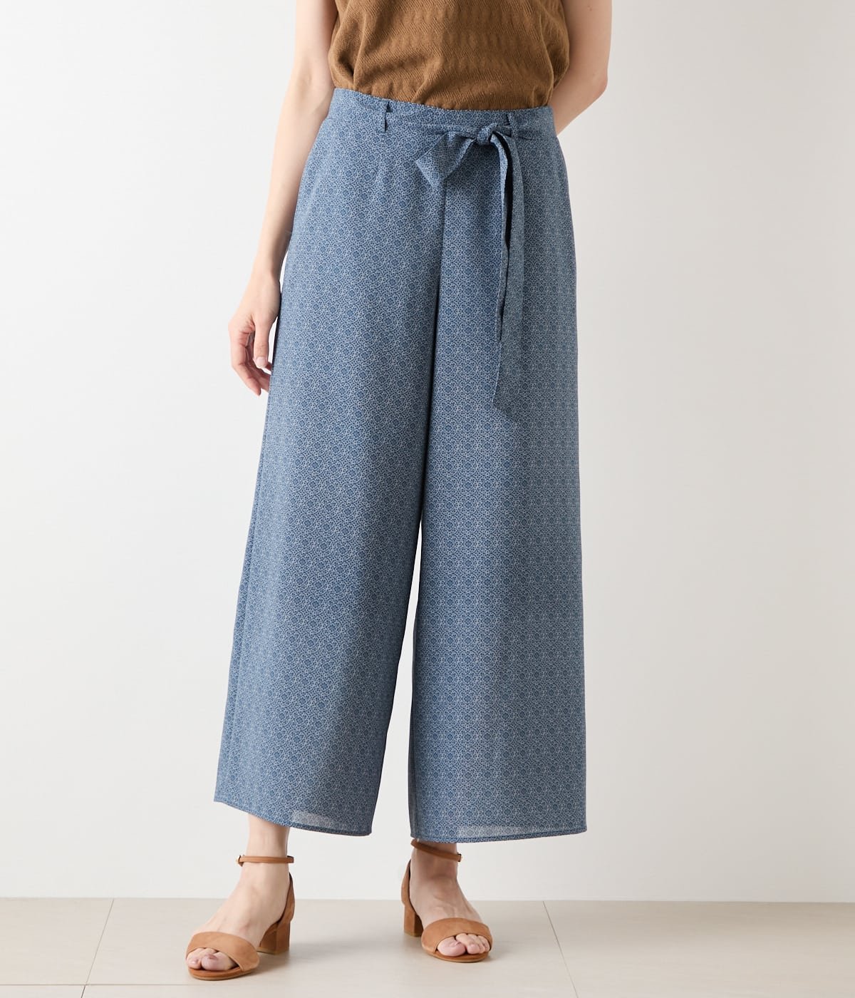 NEWYORKER WOMEN インディゴライクプリント ロングキュロットパンツ ニューヨーカー パンツ その他のパンツ ネイビー