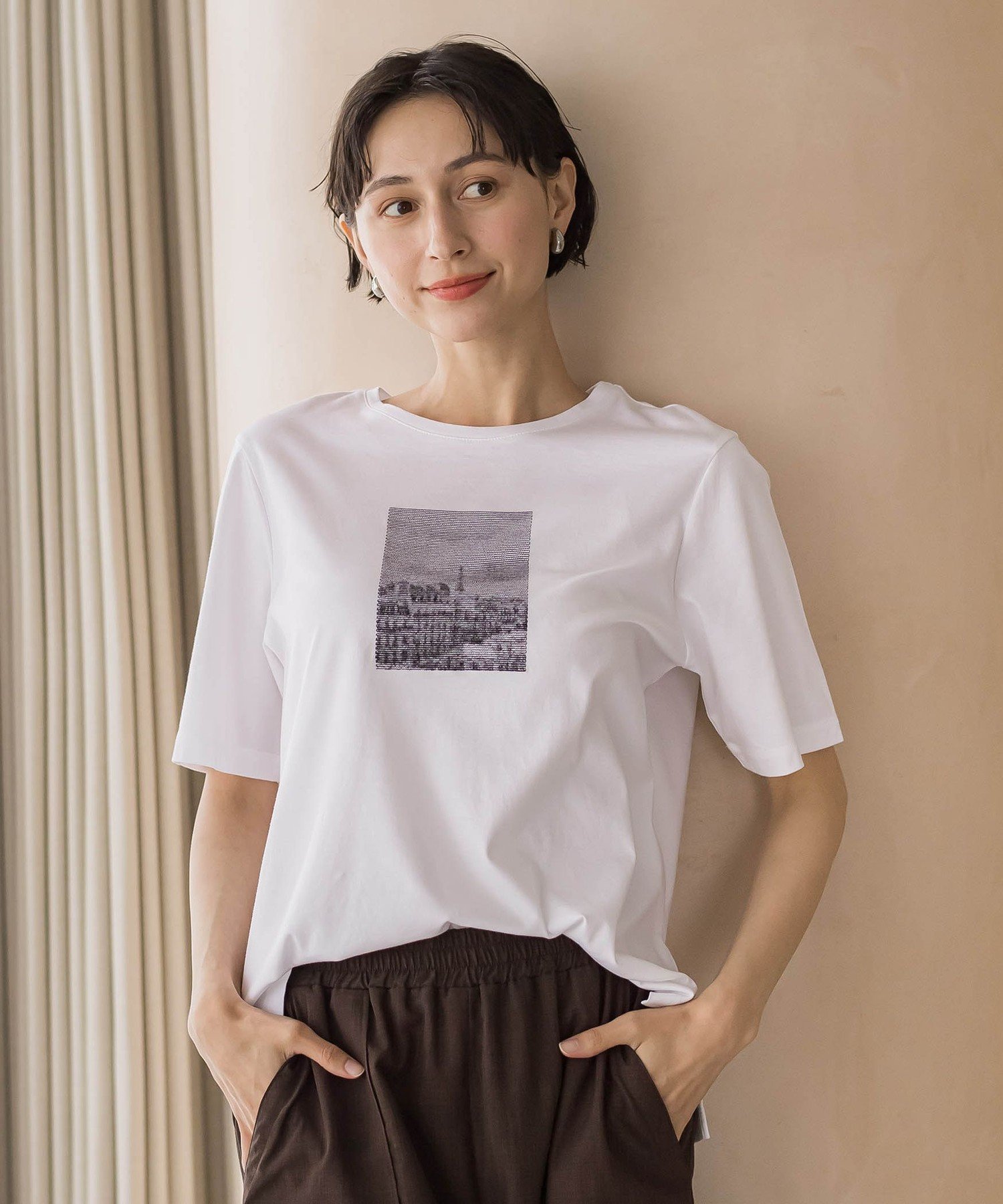 la.f... 刺繍Tシャツ ラ・エフ トップス カットソー・Tシャツ ホワイト グレー
