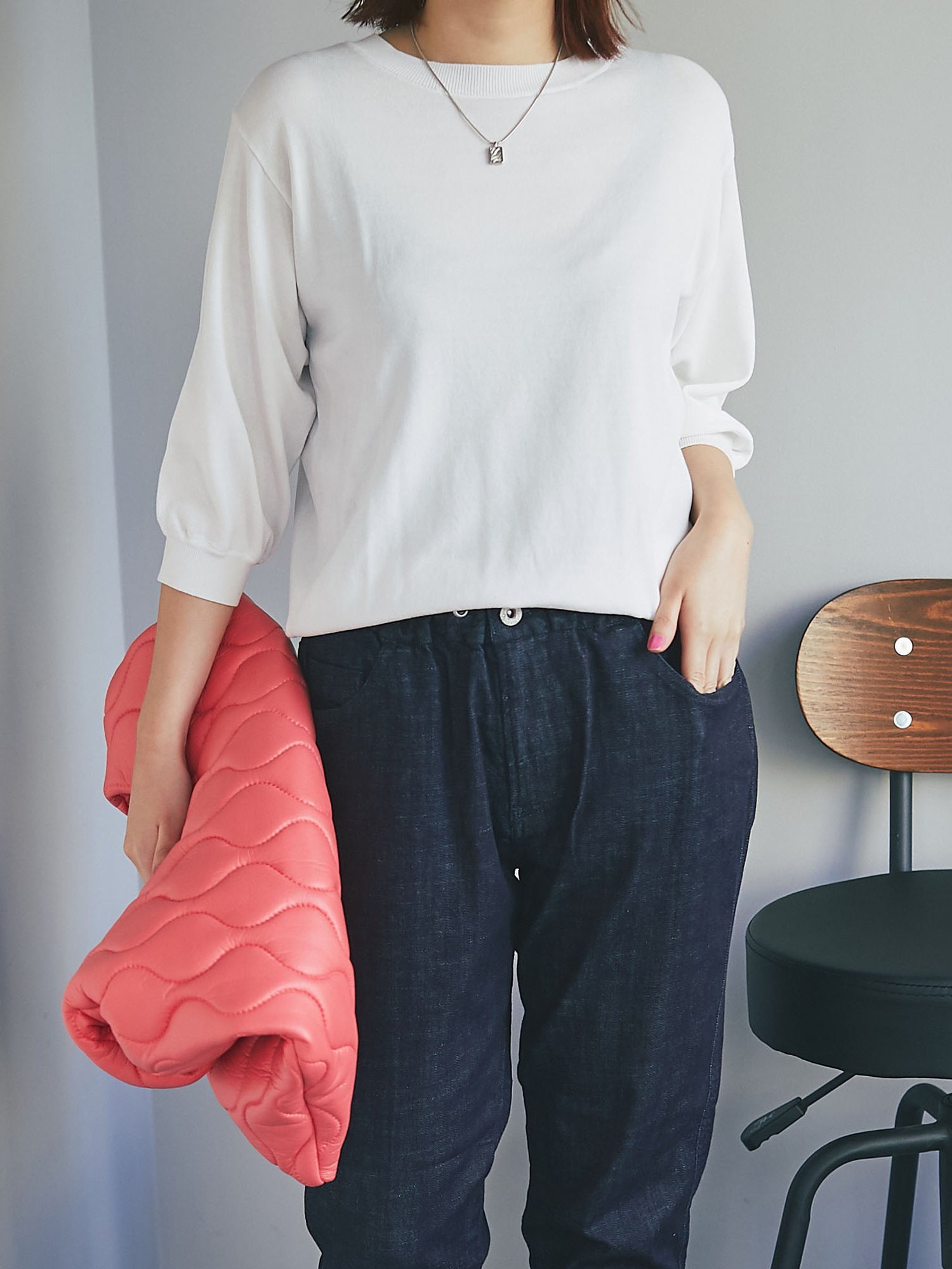 【SALE／30%OFF】un dix cors 【これ一枚で決まる!】5分袖ニットプルオーバー アンディコール トップス ニット ホワイト イエロー グリーン ピンク グレー ブラック【送料無料】のサムネイル