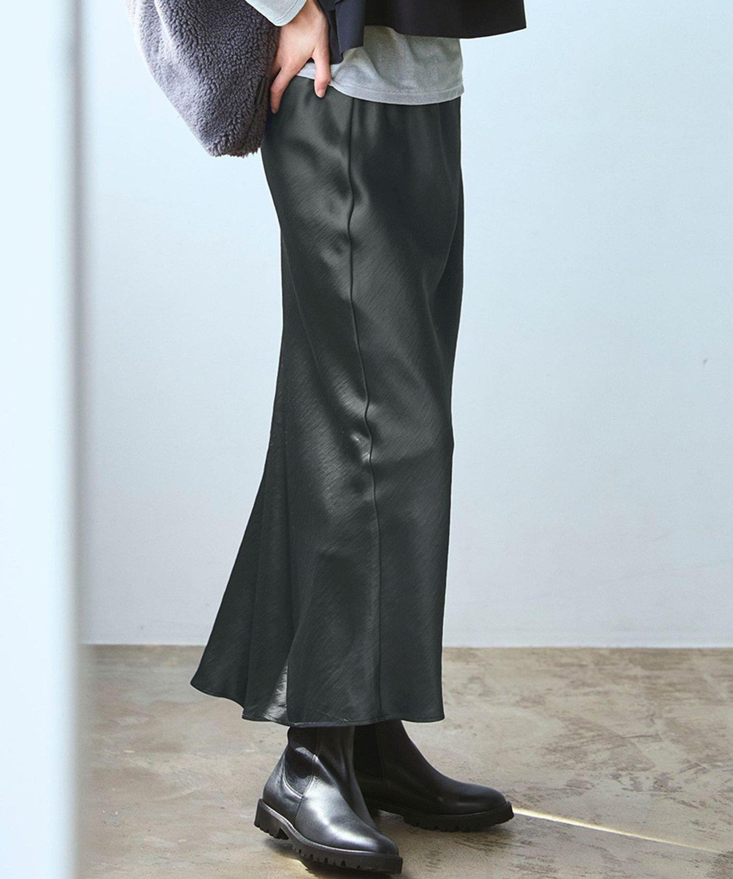 23区 【洗える】テクスチャーサテン ナロー スカート ニジュウサンク スカート ロング・マキシスカート グレー ベージュ【送料無料】のサムネイル