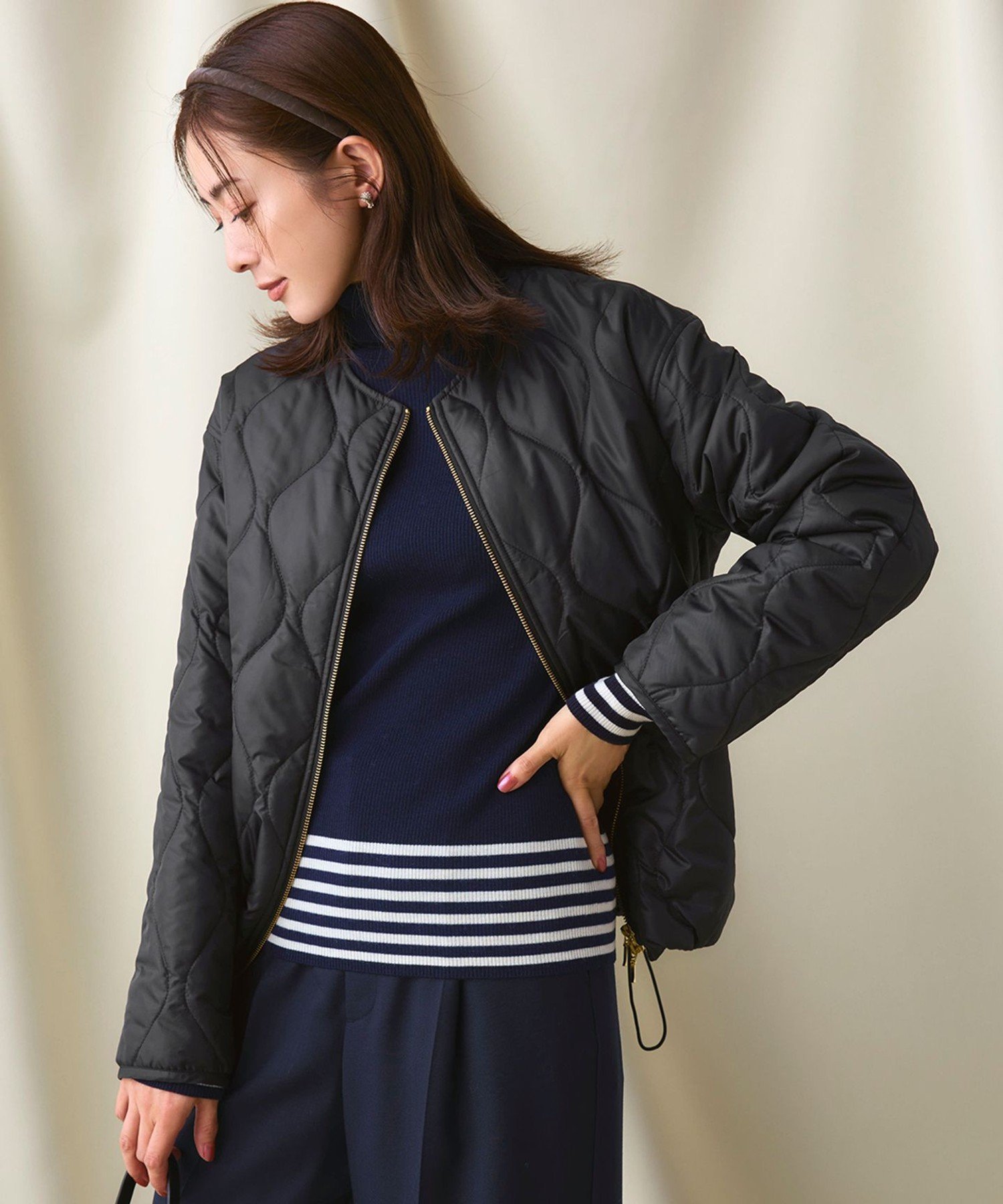 23区 中綿パディング コンパクト アウター ニジュウサンク ジャケット・アウター ダウンジャケット・ダウンベスト ベージュ ブラック【送料無料】のサムネイル