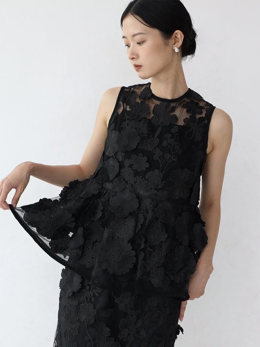 resil 3Dレースノースリーブブラウス ラシュッド トップス その他のトップス ブラック【送料無料】