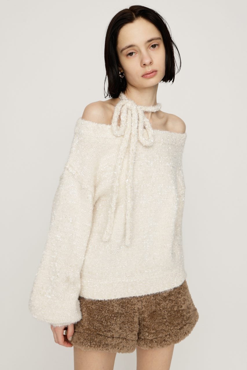 SLY 2WAY SHOULDER KNIT トップス スライ トップス ニット グレー ブラック レッド【送料無料】