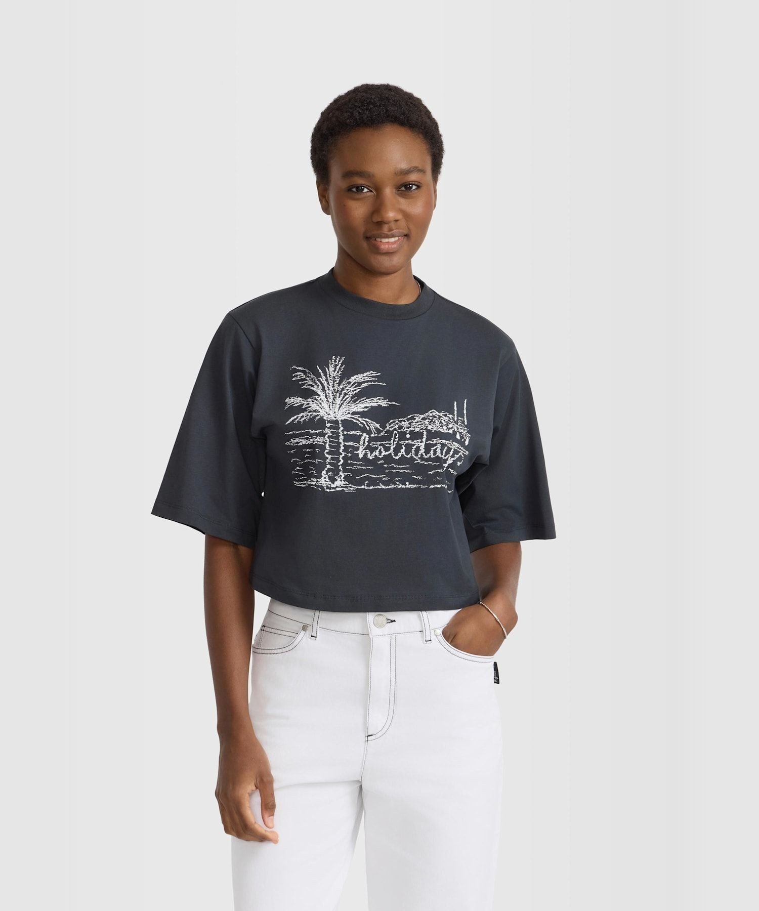 プリント コットン 5分袖 Tシャツ "Yoko" アニエスベー トップス カットソー・Tシャツ グレー