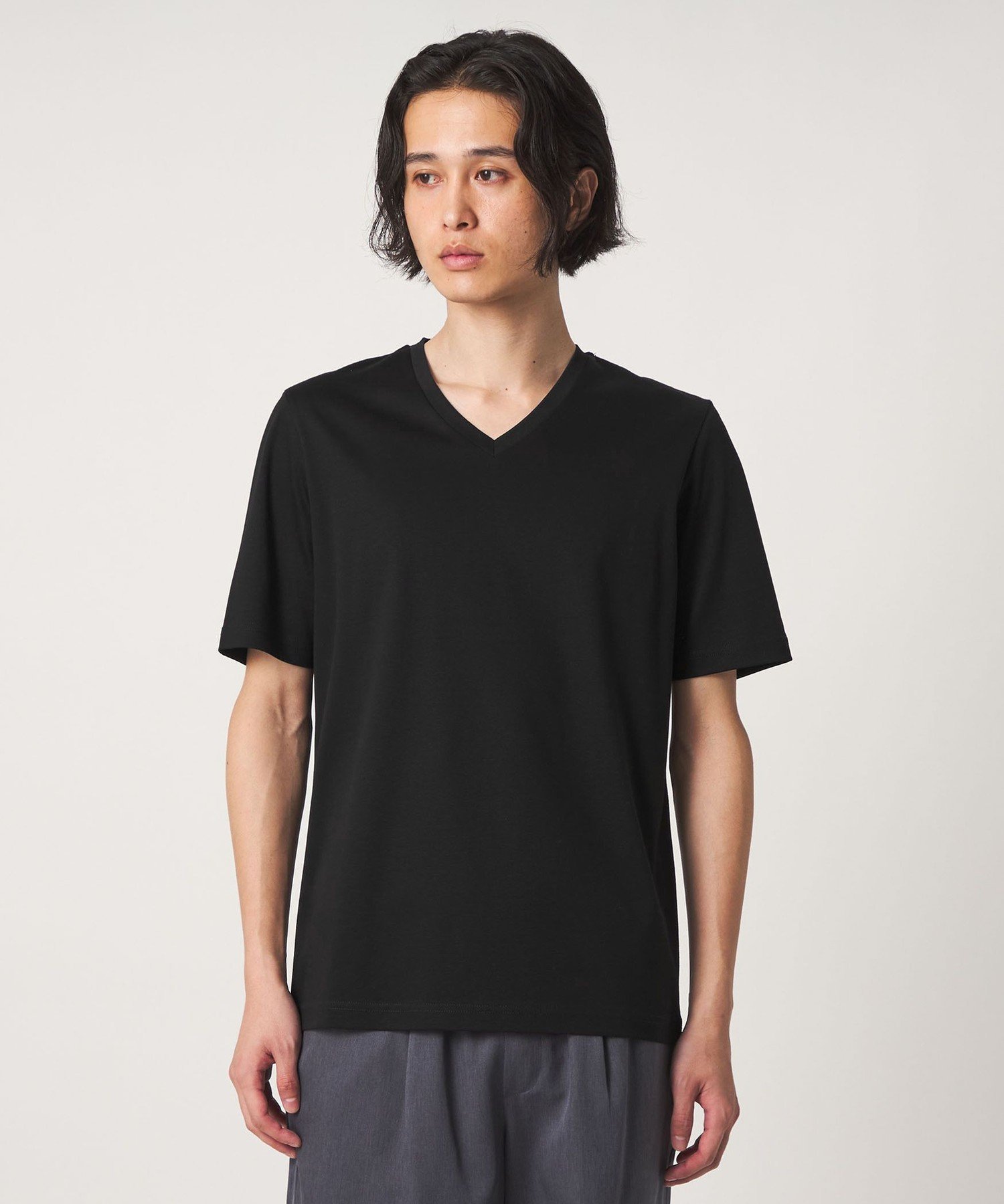 シルケットスムース Vネックカットソー＜A DAY IN THE LIFE＞ ユナイテッドアローズ アウトレット トップス カットソー・Tシャツ ブラック ホワイト ネイビー