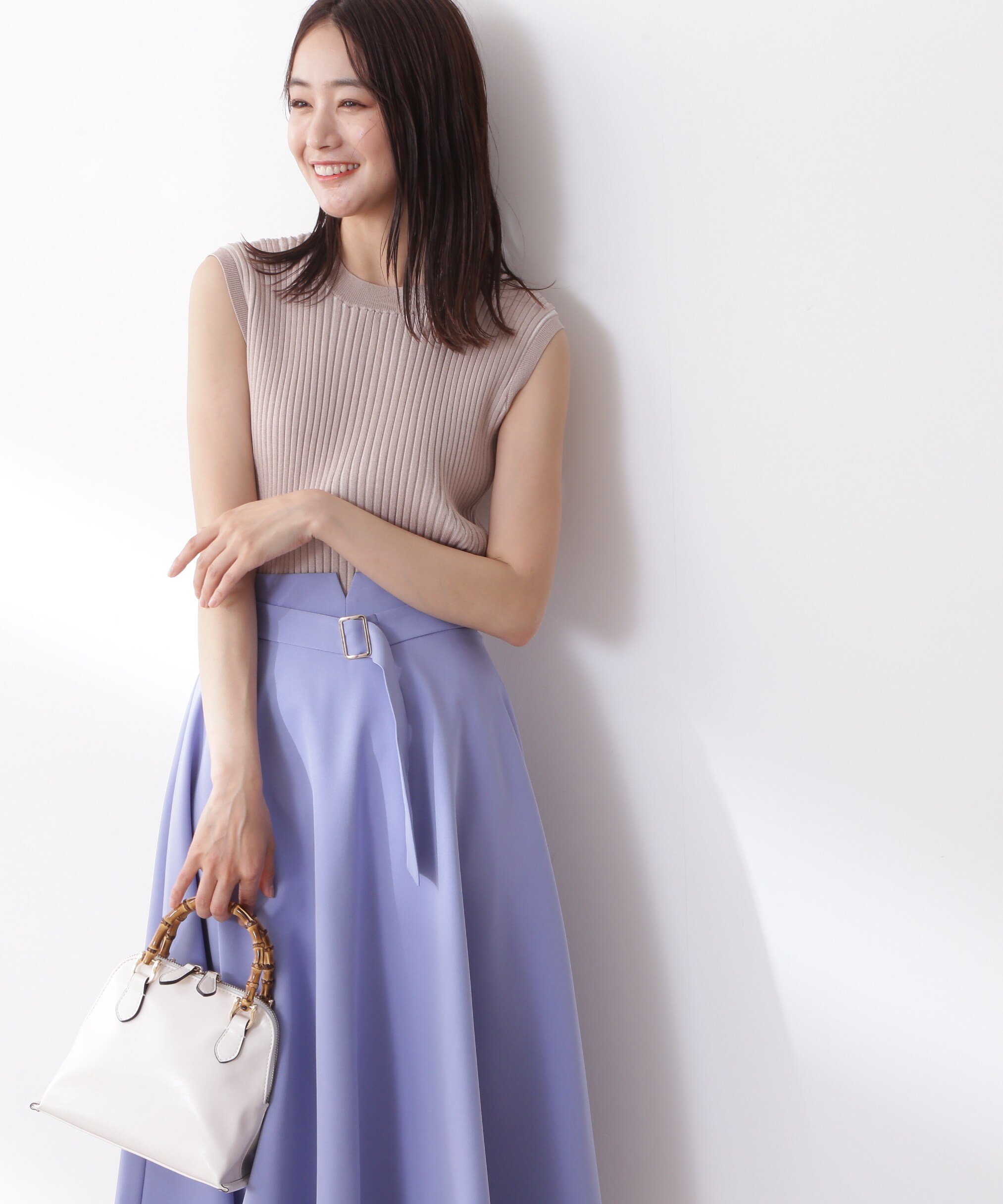 【SALE／40%OFF】N. Natural Beauty Basic 配色リブノースリーブニット エヌ ナチュラルビューティーベーシック* トップス ニット ベージュ レッド グリーン【送料無料】