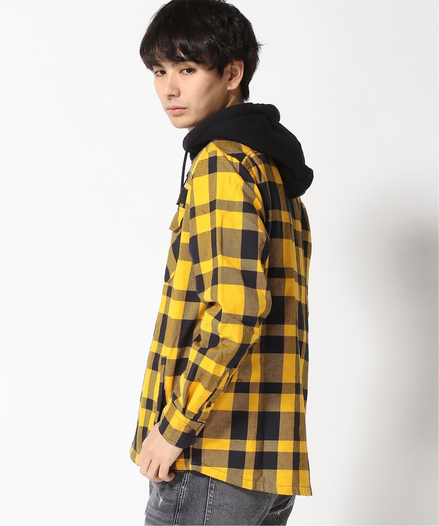 【SALE／70%OFF】REPLAY (M)チェックコットンツイルシャツパーカー リプレイ トップス パーカー・フーディー ブラック【送料無料】