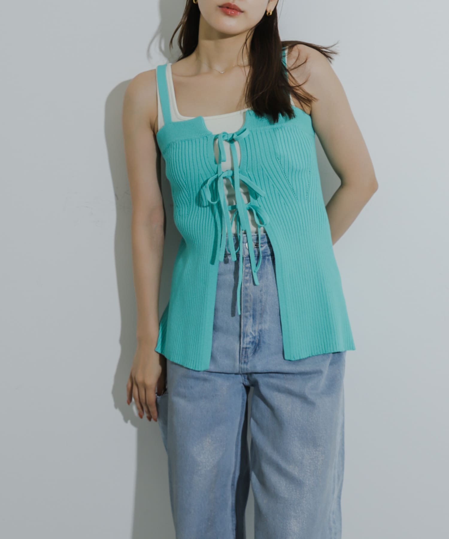 【SALE／64%OFF】SENSE OF PLACE フロントリボンニットキャミソール センス オブ プレイス トップス キ..