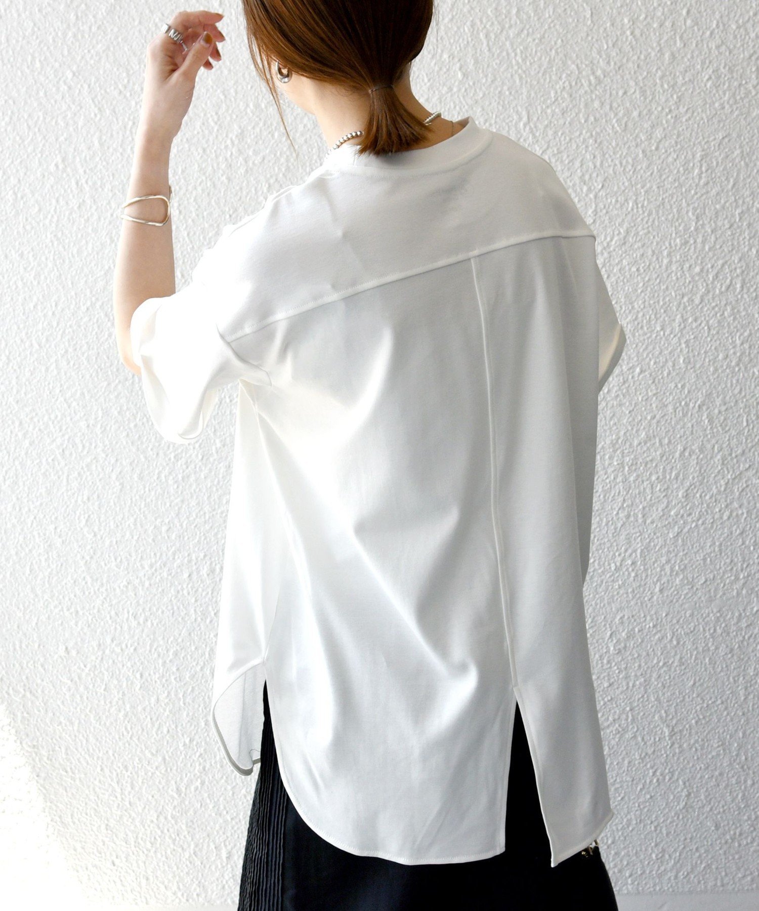 SHIPS any SHIPS any:＜接触冷感/汗染み防止加工/洗濯機可能＞スリット ルーズ チュニック TEE シップス トップス カットソー・Tシャツ ネイビー ホワイト【送料無料】