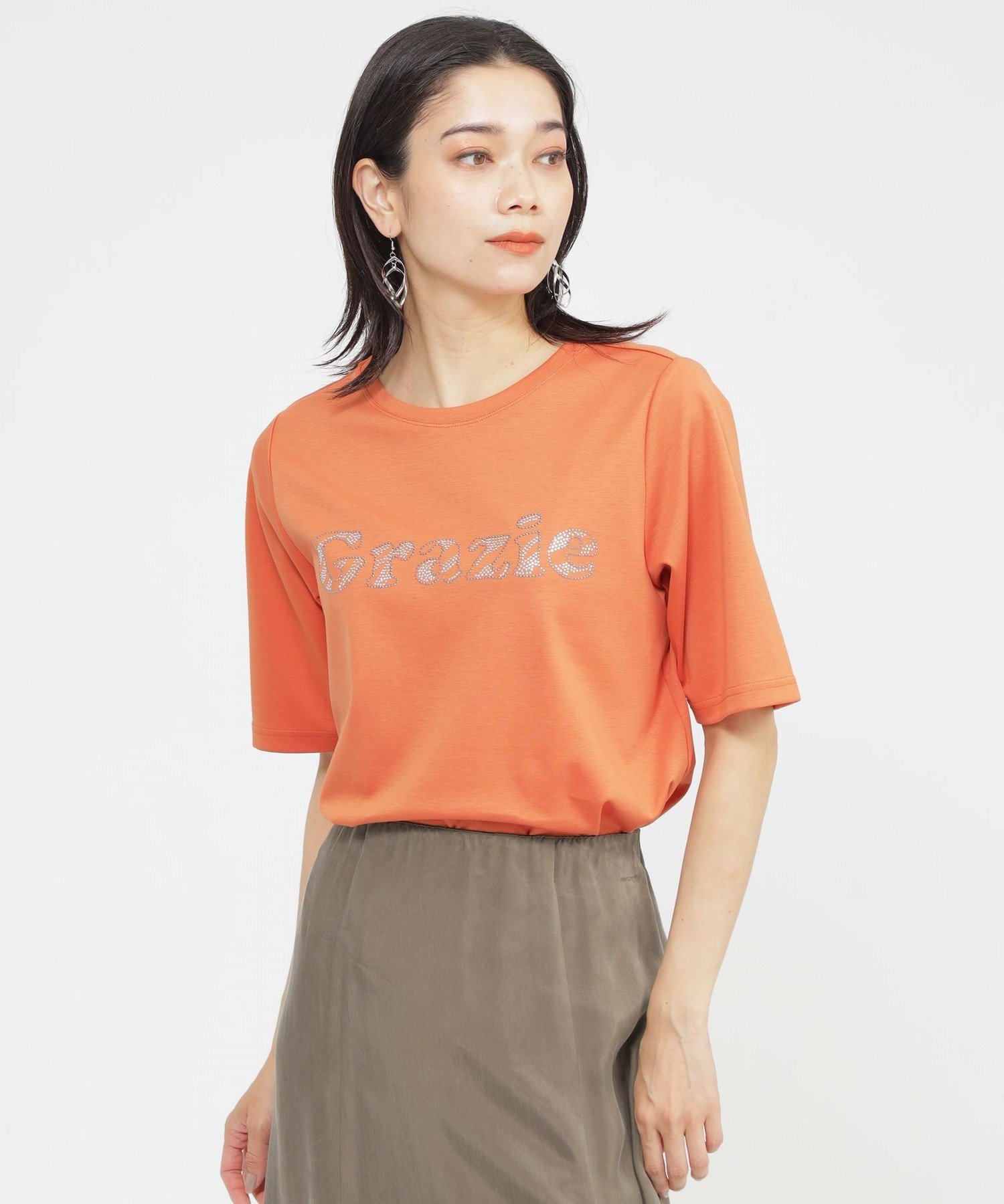 【カタログ掲載品】【接触冷感】【ウォッシャブル】超冷感コットンスムースホットフィットロゴTシャツ エヴェックス バイ クリツィア トップス カットソー・Tシャツ オレンジ ホワイト