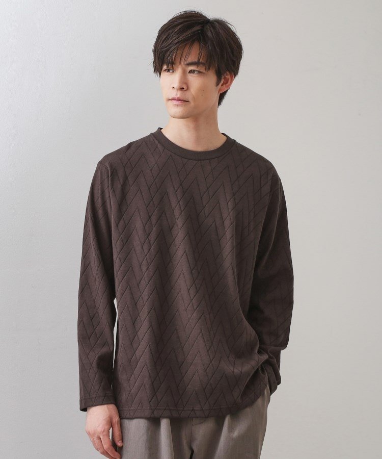 THE SHOP TK リンクスジオメトリック長袖Tシャツ【サスティナブル素材使用/洗濯機OK】 ザ ショップ ティーケー トップス カットソー・Tシャツ ネイビー ホワイト ブラウン