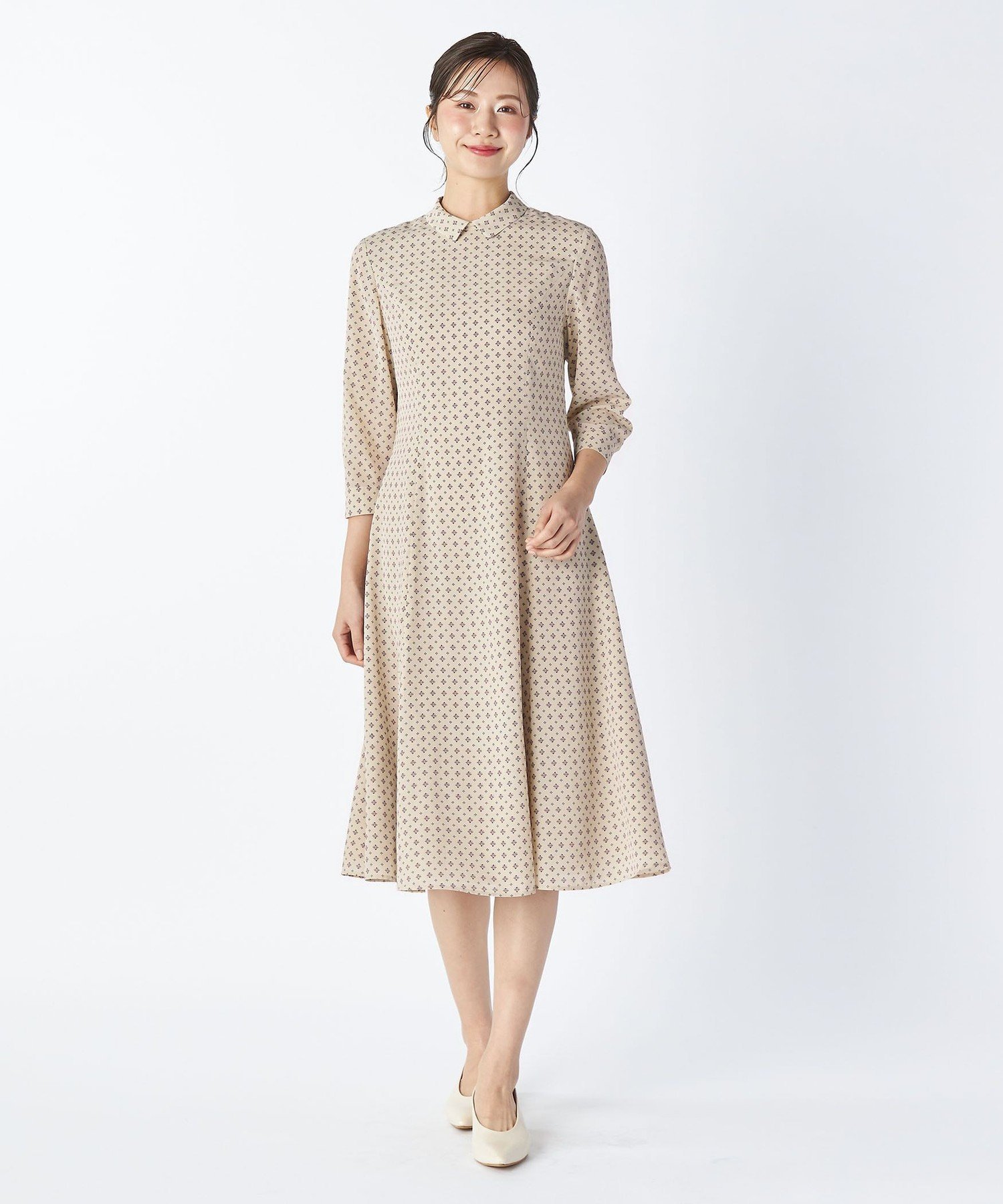 【SALE／30%OFF】KEITH ジオメトリックパターンワンピース キース ワンピース・ドレス ドレス ベージュ ネイビー【送料無料】