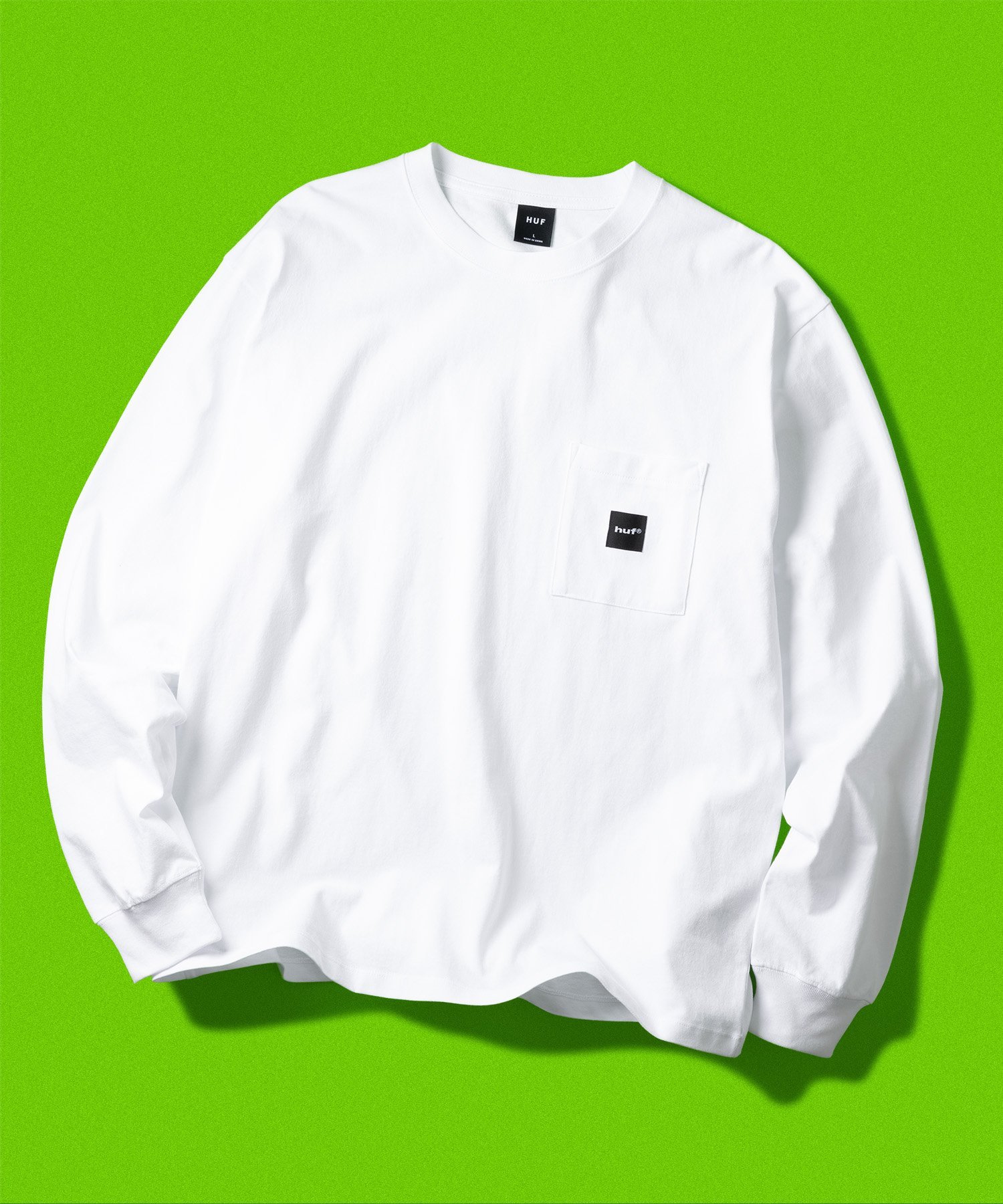 HUF BOX LOGO POCKET LS TEE / HUF ハフ ロゴ Tシャツ ロンT ハフ トップス カットソー・Tシャツ ブラック グリーン ホワイト オレンジ【送料無料】
