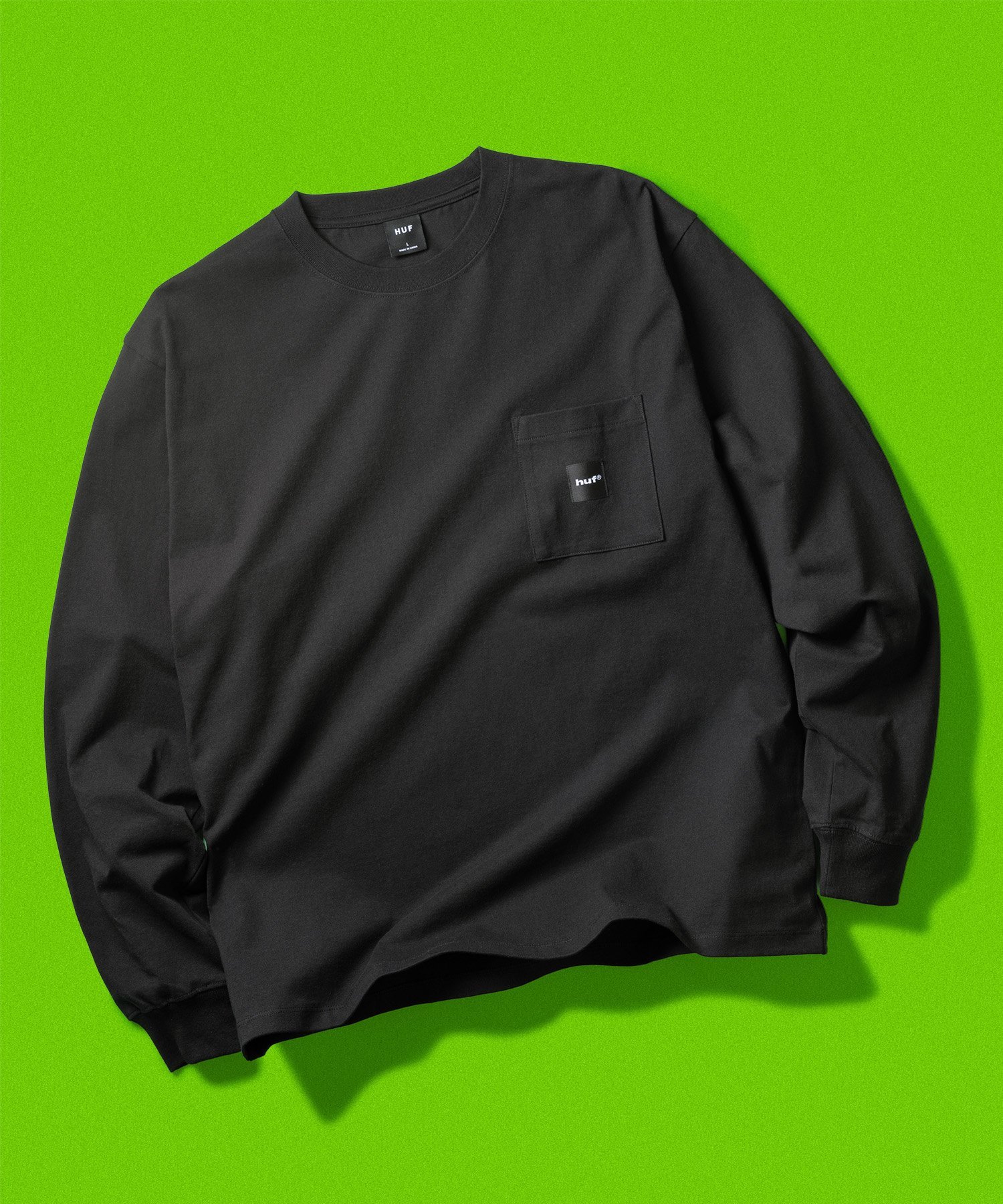 HUF BOX LOGO POCKET LS TEE / HUF ハフ ロゴ Tシャツ ロンT ハフ トップス カットソー・Tシャツ ブラック グリーン ホワイト オレンジ【送料無料】