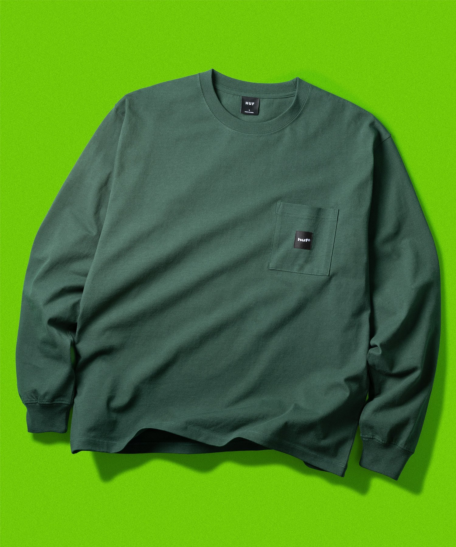 HUF BOX LOGO POCKET LS TEE / HUF ハフ ロゴ Tシャツ ロンT ハフ トップス カットソー・Tシャツ ブラック グリーン ホワイト オレンジ【送料無料】