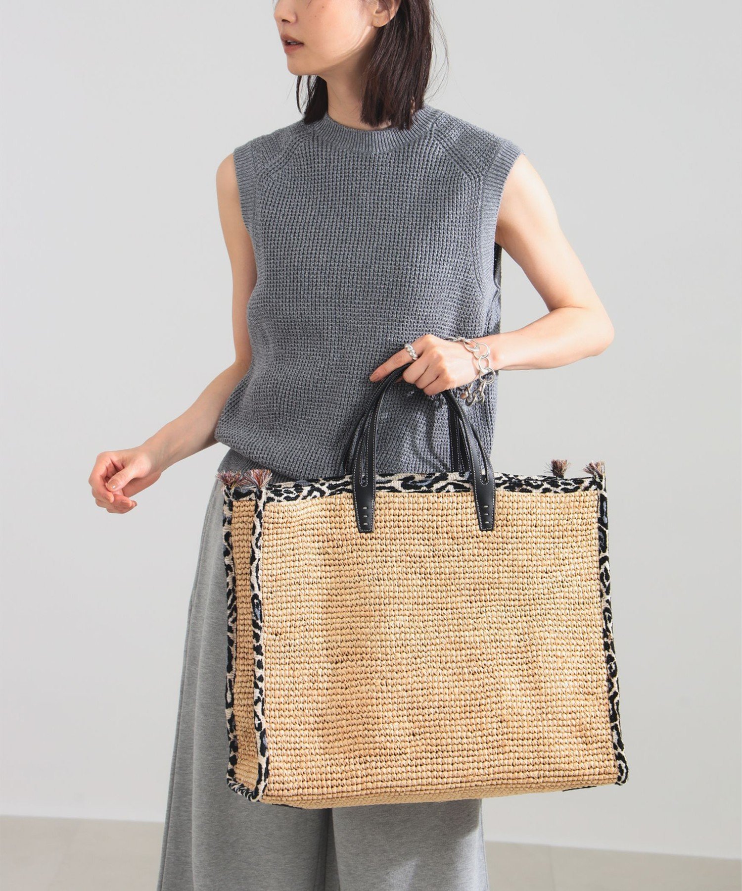 Demi-Luxe BEAMS A VACATION / TANK ラフィア LEOPARD トートバッグ デミルクス ビームス バッグ トートバッグ【送料無料】