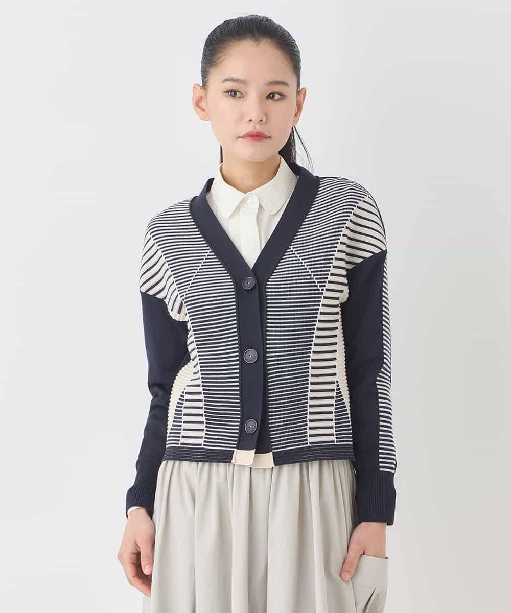【SALE／50%OFF】HIROKO BIS ボーダーミックスニットカーディガン ヒロコ ビス トップス カーディガン ベージュ ネイビー【送料無料】