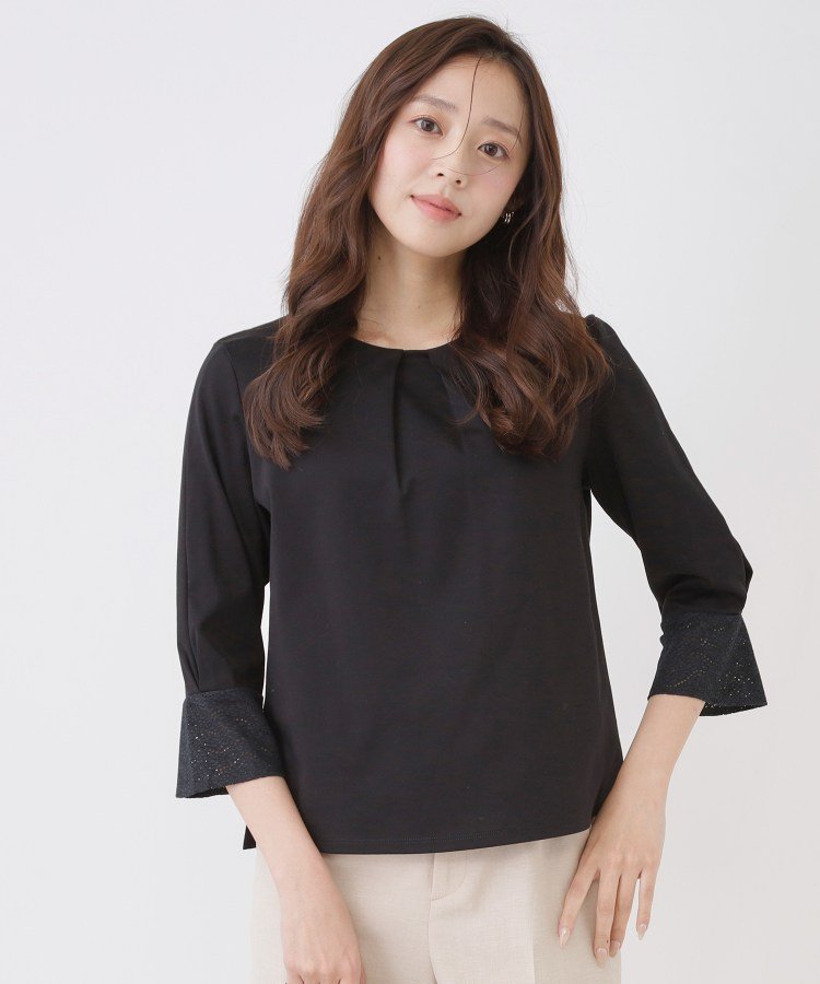 【手洗い可/日本製】レース袖カットソー クード シャンス トップス カットソー・Tシャツ オレンジ ブラック ホワイト