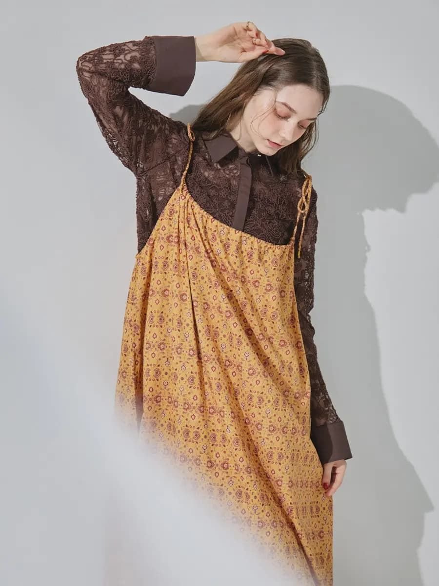 【SALE／39%OFF】Ample エスニック調総柄ワンピース ヴァン ワンピース・ドレス ワンピース ベージュ グレー【送料無料】