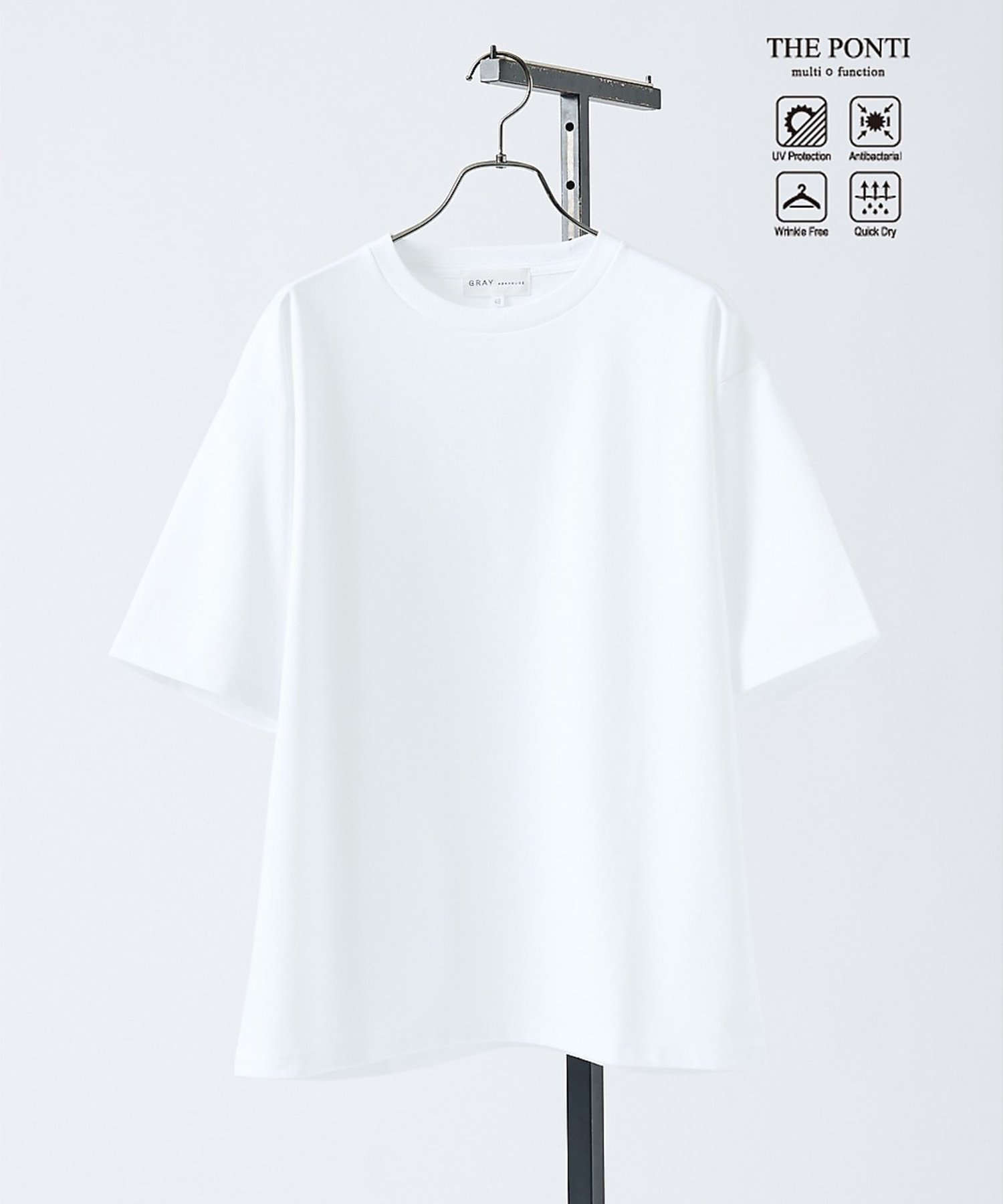 【抗菌防臭/UVカット】シルキーポンチ 半袖Tシャツ アバハウス トップス カットソー・Tシャツ ホワイト ブラック グレー