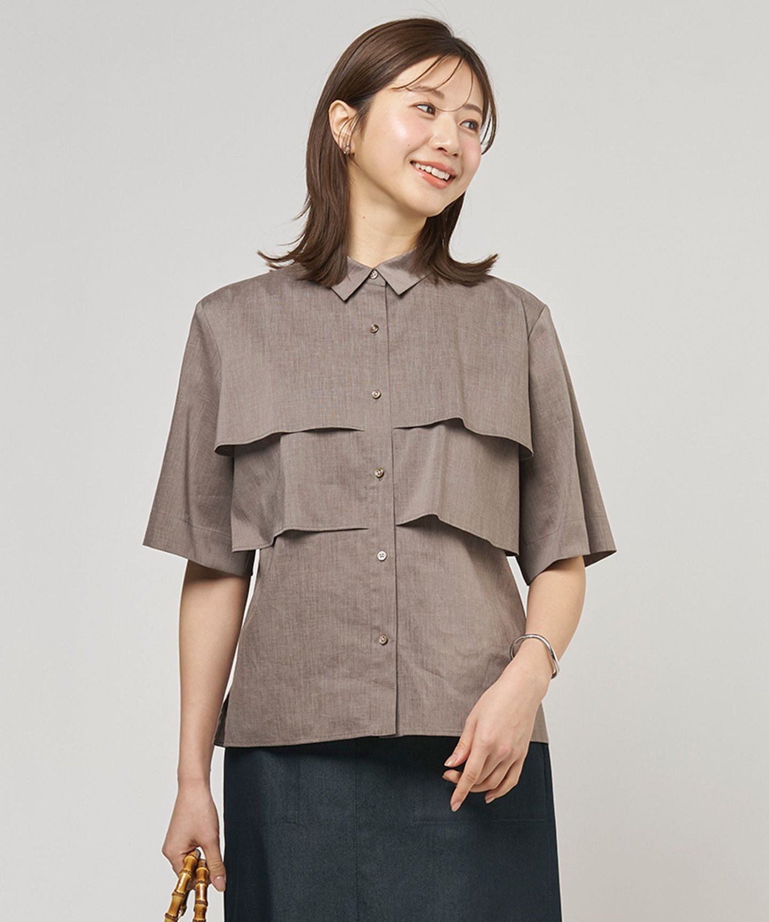 J.PRESS 【WEB限定カラーあり・一枚で着映え】ラミーポプリン ティアード シャツ ジェイプレス トップス シャツ・ブラウス ブラウン ブルー グリーン ホワイト パープル