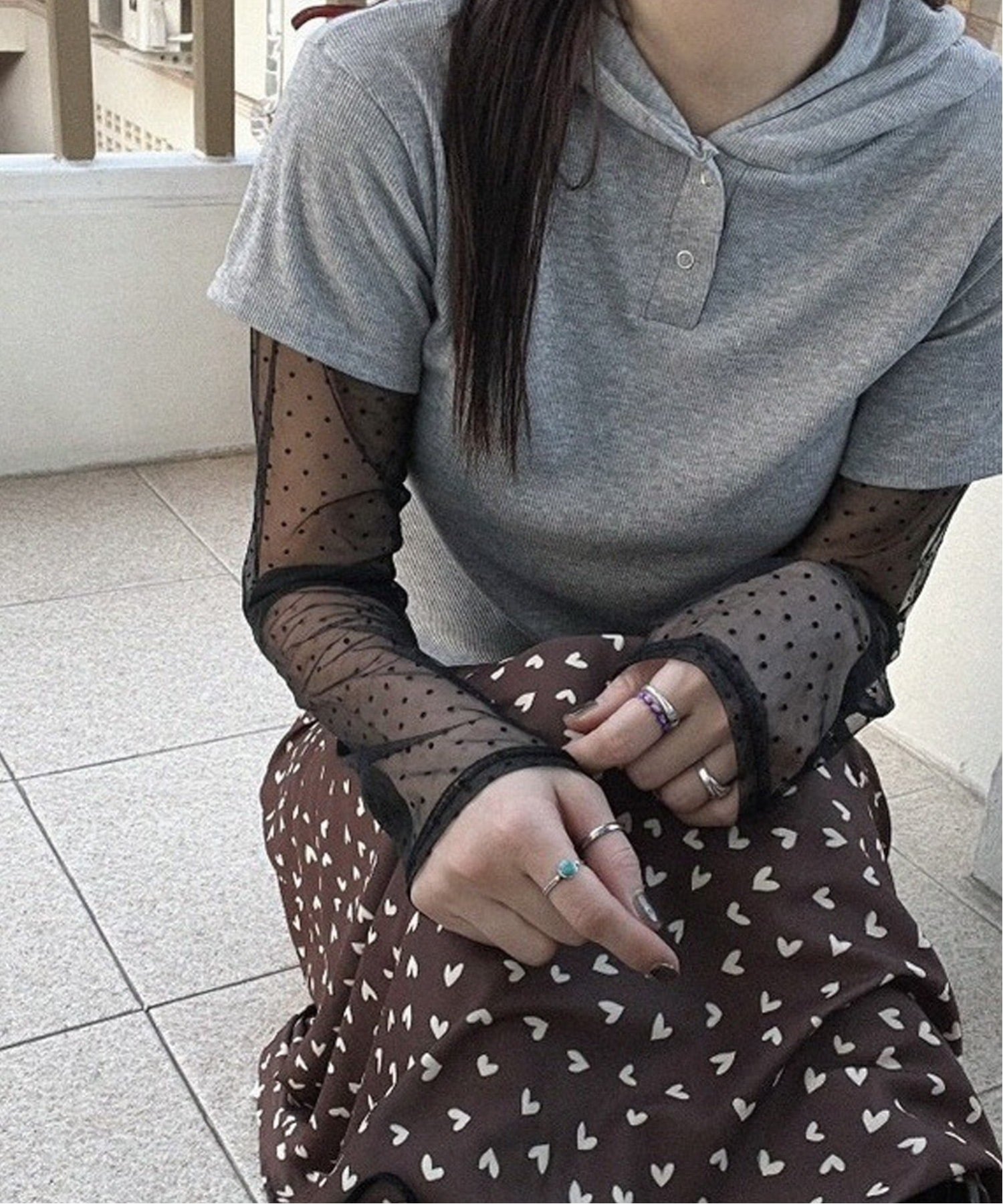 HALEY PESCA HALEY PESCA/(W)HALEY PESCA/フェイクレイヤードシアーTシャツ チェルカ トップス カットソー・Tシャツ グレー ホワイト