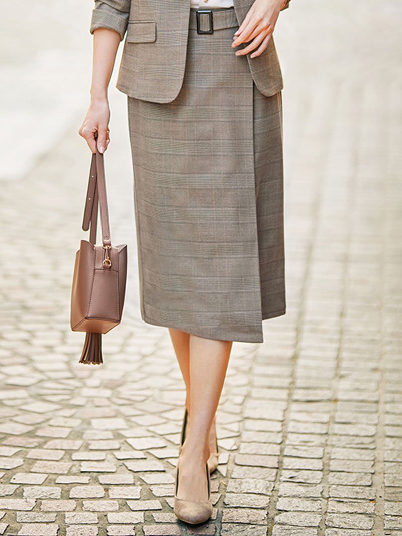 【SALE/42%OFF】GeeRA 嬉しい機能付!ベルト付ラップ風スカート ジーラ スカート その他のスカート グレー ベージュ ブラウン ブラック