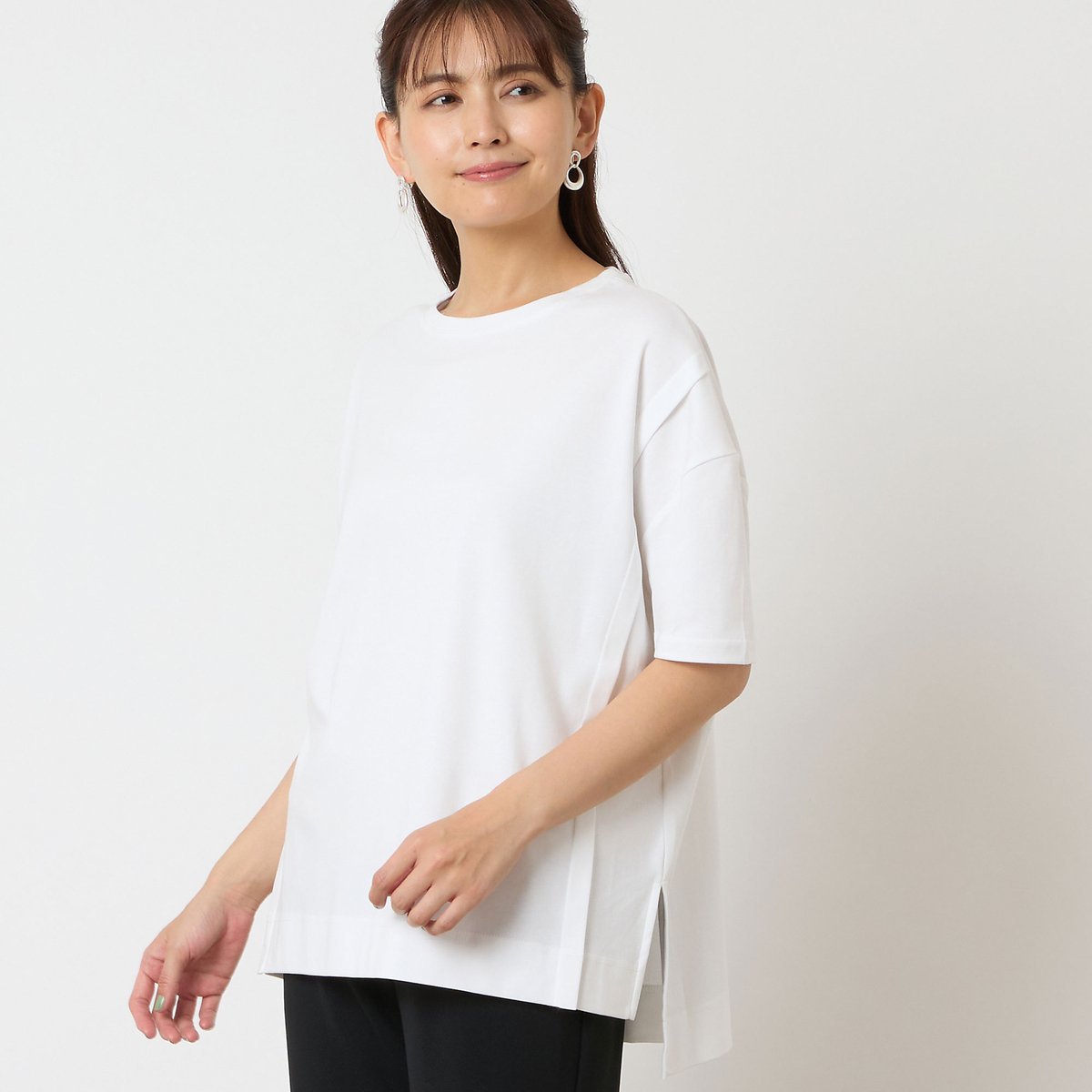 LOBJIE 【一部店舗・WEB限定アイテム・洗える・日本製】スムースワイドプルオーバー ロブジェ トップス カットソー・Tシャツ ホワイト グレー