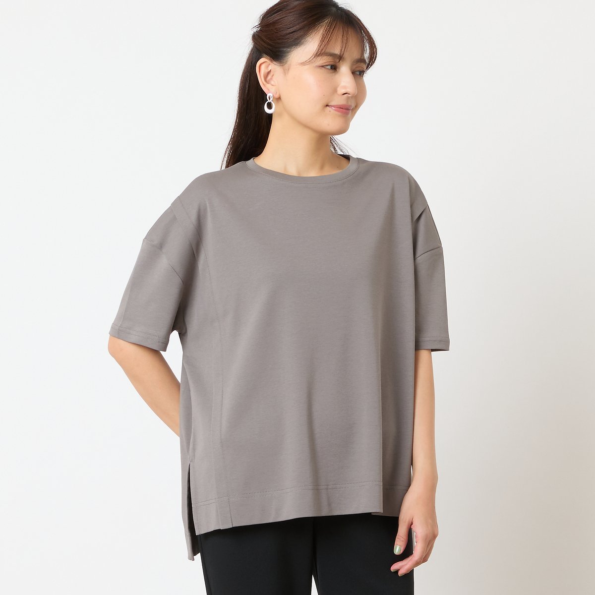 LOBJIE 【一部店舗・WEB限定アイテム・洗える・日本製】スムースワイドプルオーバー ロブジェ トップス カットソー・Tシャツ ホワイト グレー