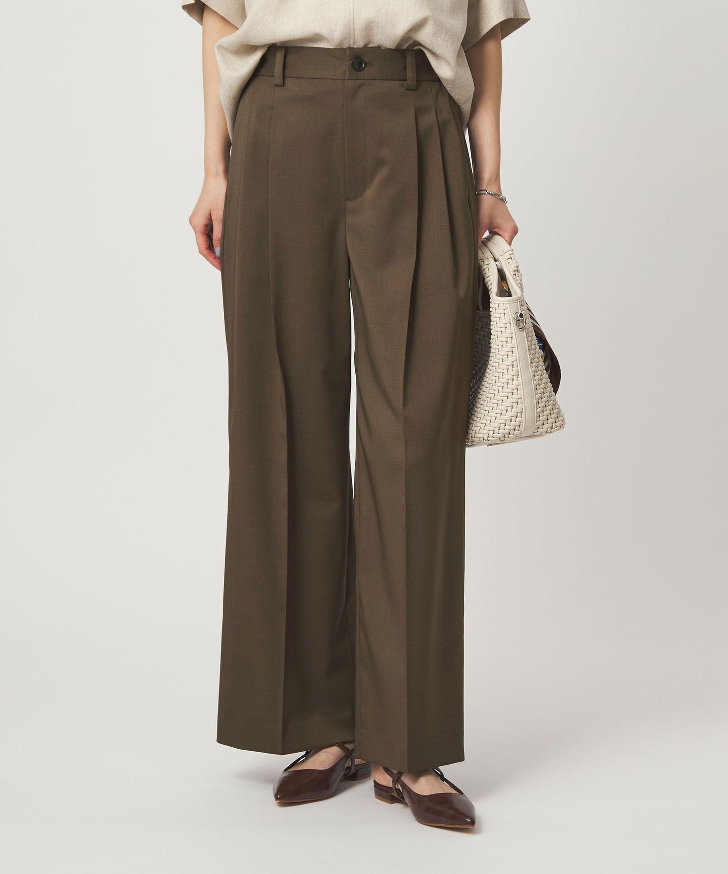 【SALE／10%OFF】UNITED ARROWS green label relaxing [size SHORT/TALLあり]ツイル イージー ワイド パンツ ユナイテッドアローズ グリーンレーベルリラクシング パンツ スラックス・ドレスパンツ ブラウン ベージュ【送料無料】