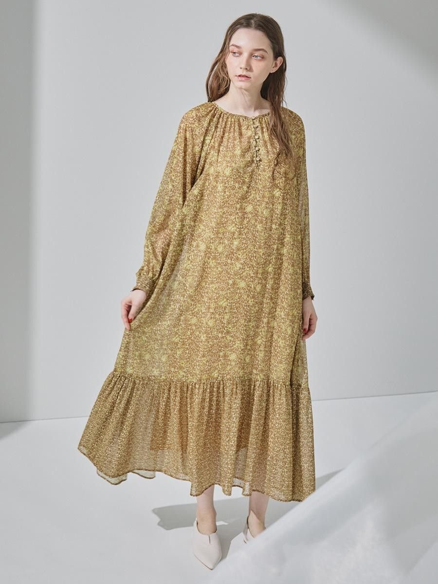 Ample アラベスク&ボタニカルシアーワンピース ヴァン ワンピース・ドレス その他のワンピース・ドレス ベージュ カーキグリーン【送料無料】