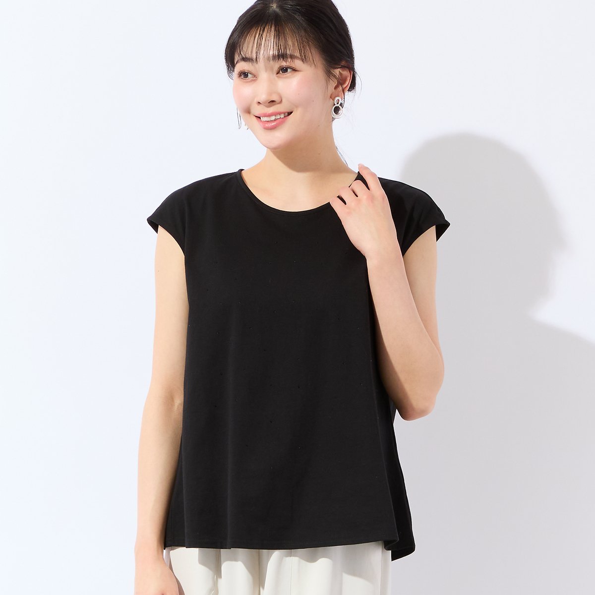 missel 【洗える・L~4Lサイズ】ラインストーンつきノースリーブトップス ミゼール トップス ノースリーブ・タンクトップ グリーン グレー ブラック