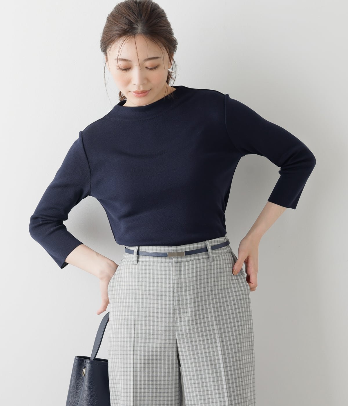 NEWYORKER WOMEN L-SIZE 【L】【手洗い可能】ハイネック7分袖プルオーバー ニューヨーカー エルサイズ トップス ニット ネイビー オレンジ
