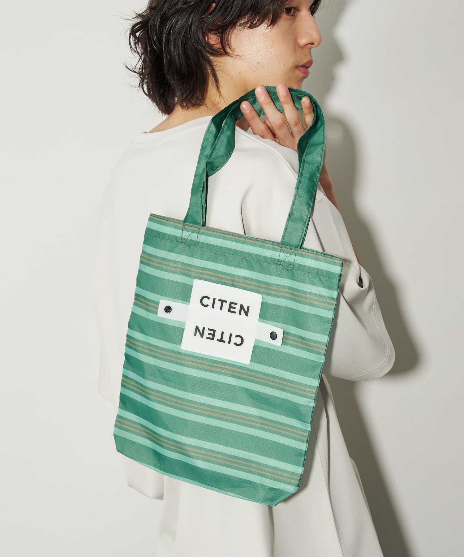 【SALE／30%OFF】CITEN ＜CITEN＞くるくるパッチンボーダーS シテン バッグ エコバッグ・サブバッグ ネイビー ピンクのサムネイル