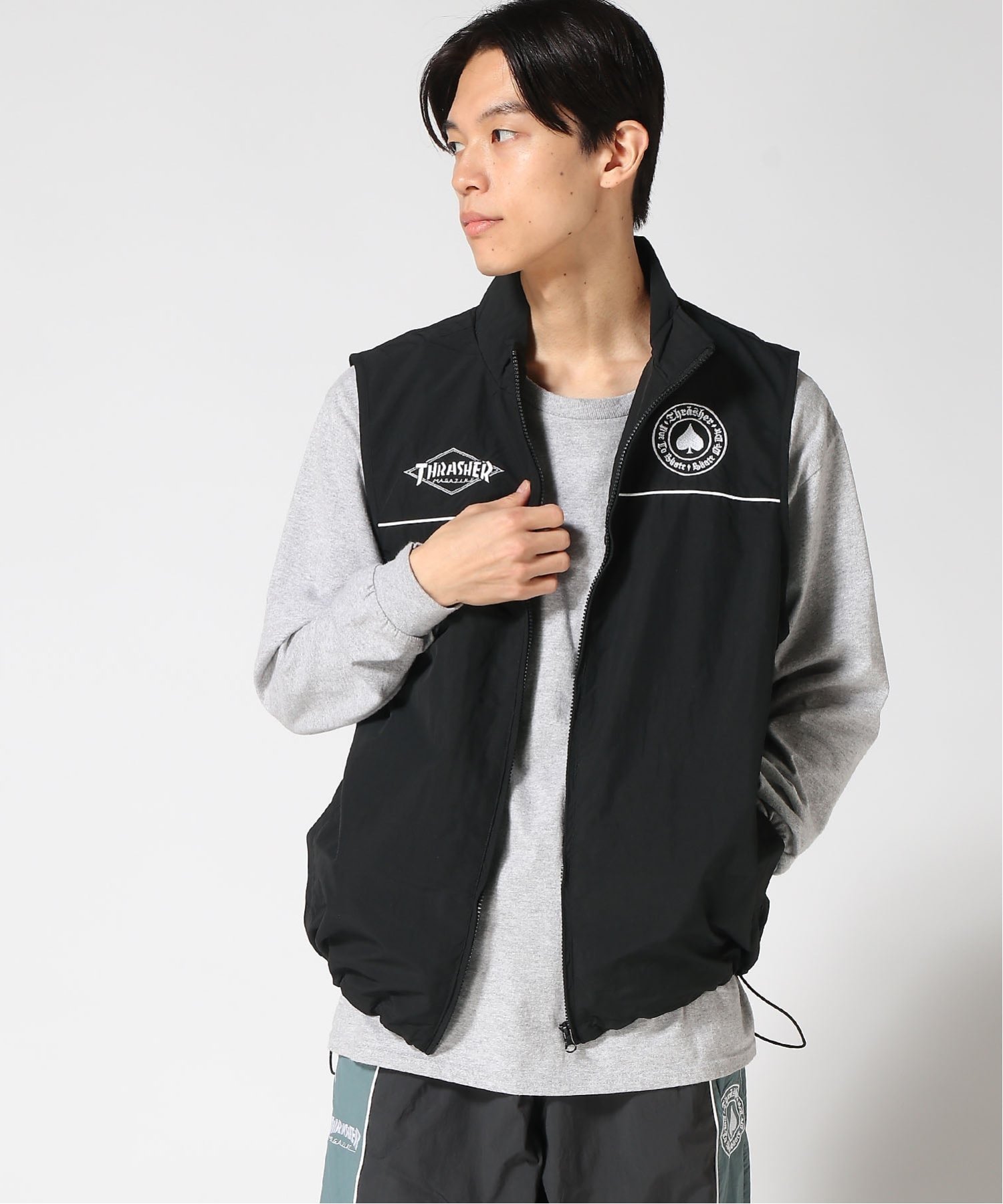 THRASHER THRASHER/(M)NYLON VEST ナイロン ベスト スラッシャー　バイ　リフルページ トップス ベスト・ジレ グレー ネイビー ブラック【送料無料】