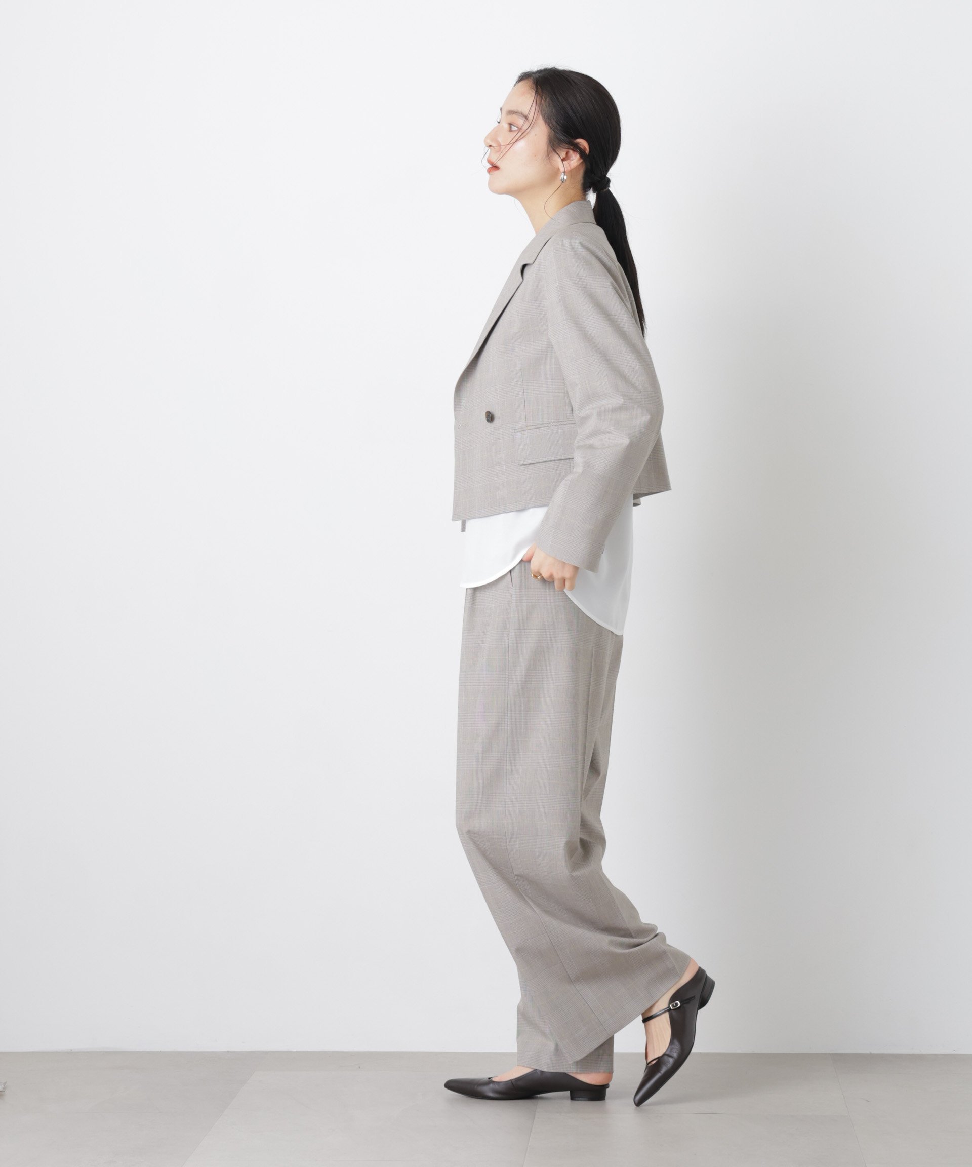 NANO universe トロストレッチ2タックワイドパンツ(セットアップ可) ナノユニバース パンツ その他のパンツ ネイビー