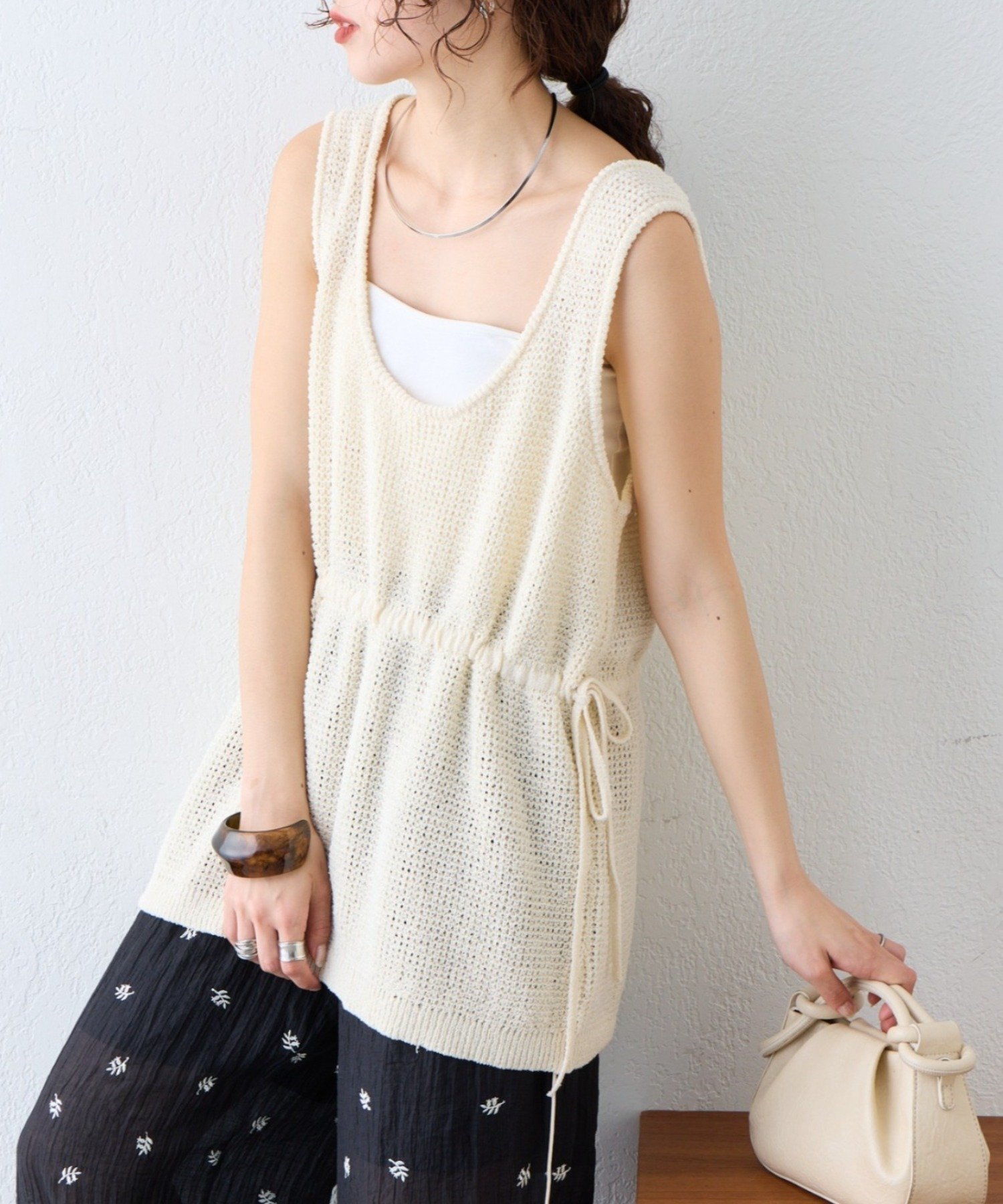 【SALE／60%OFF】CIAOPANIC TYPY 【前後2WAY】ウエスト紐メッシュニットベスト チャオパニックティピー トップス ニット ホワイト グレー ブラック