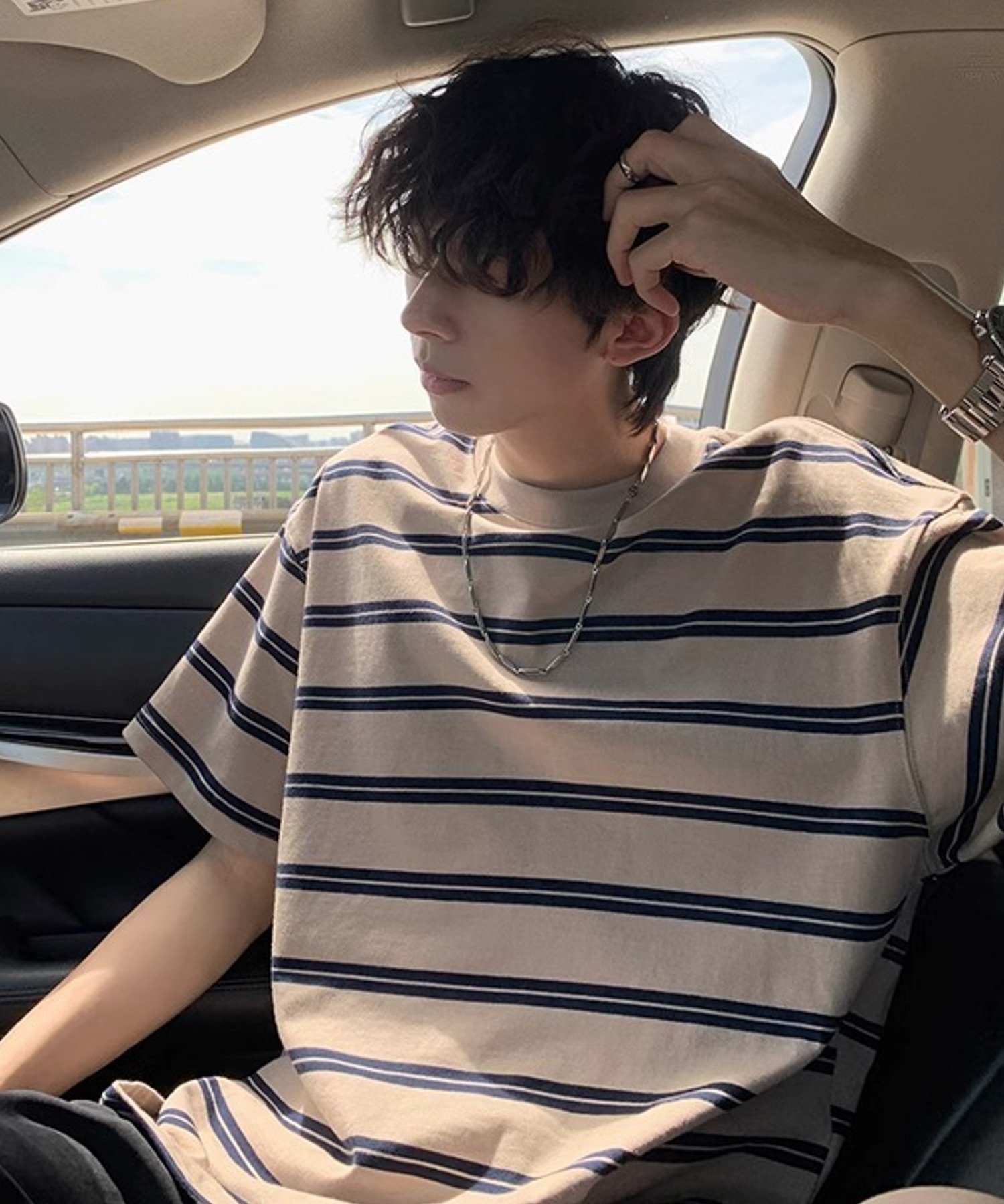WESTBOY ストリートベーシック ルーズシルエット オーバーサイズボーダーTシャツ WO26S4TP20 チュクラ トップス カットソー・Tシャツ ブラック ベージュ
