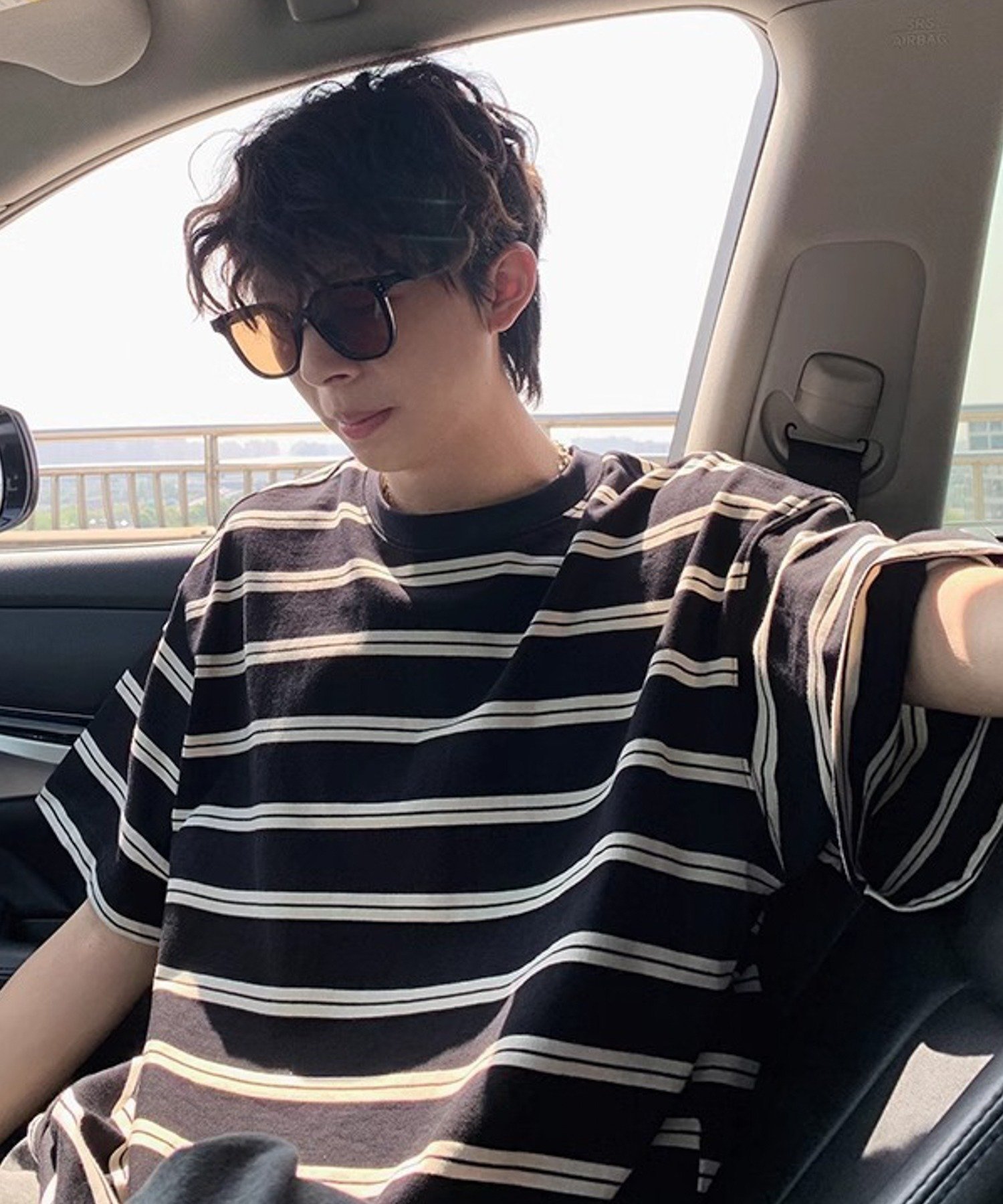 WESTBOY ストリートベーシック ルーズシルエット オーバーサイズボーダーTシャツ WO26S4TP20 チュクラ トップス カットソー・Tシャツ ブラック ベージュ