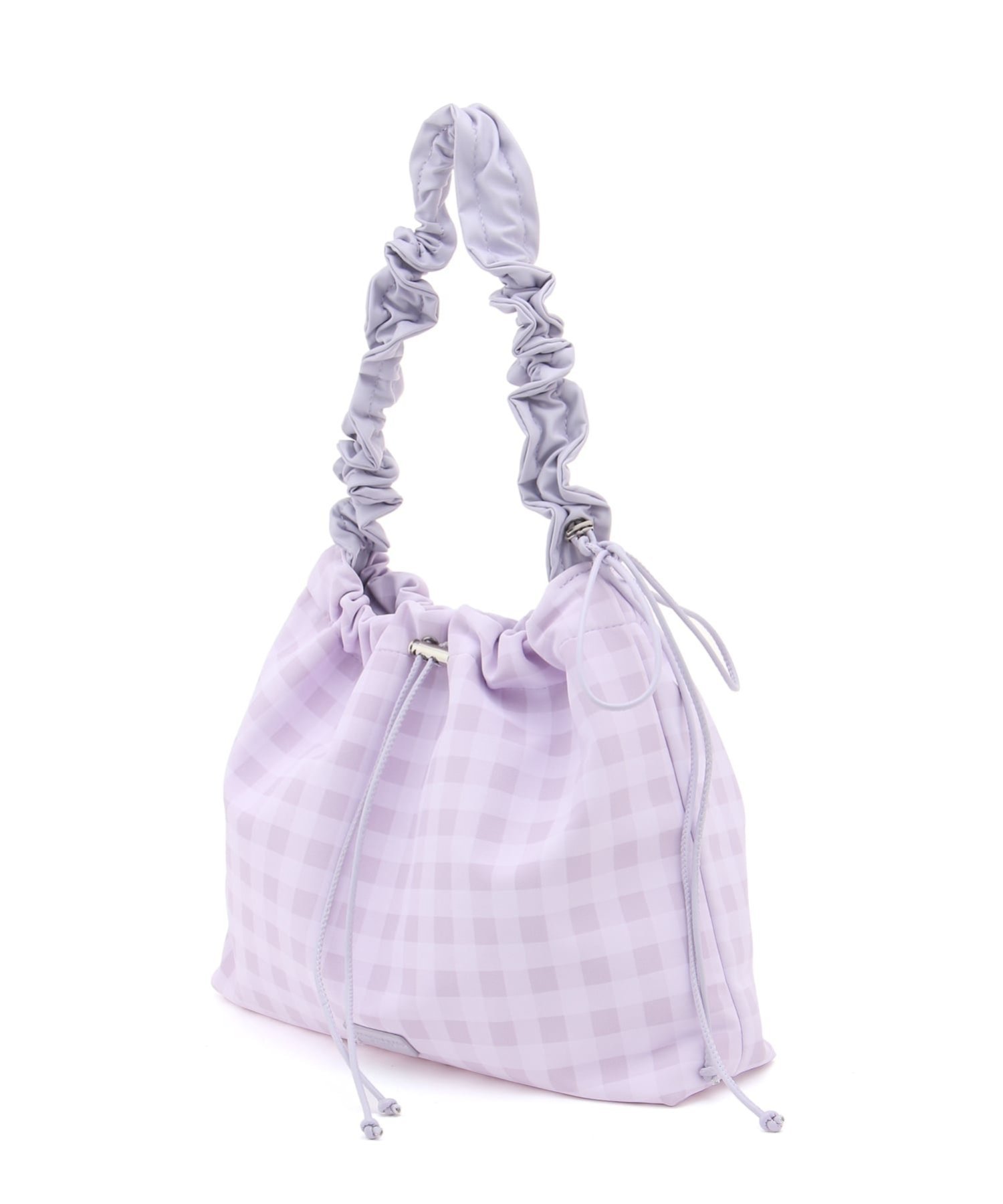 Mignonjour Mignonjour/(W)くしゅくしゅチェック柄巾着バッグ ミニョントレフル ルームヨンマルサンセレクティッド バッグ ショルダーバッグ パープル イエロー