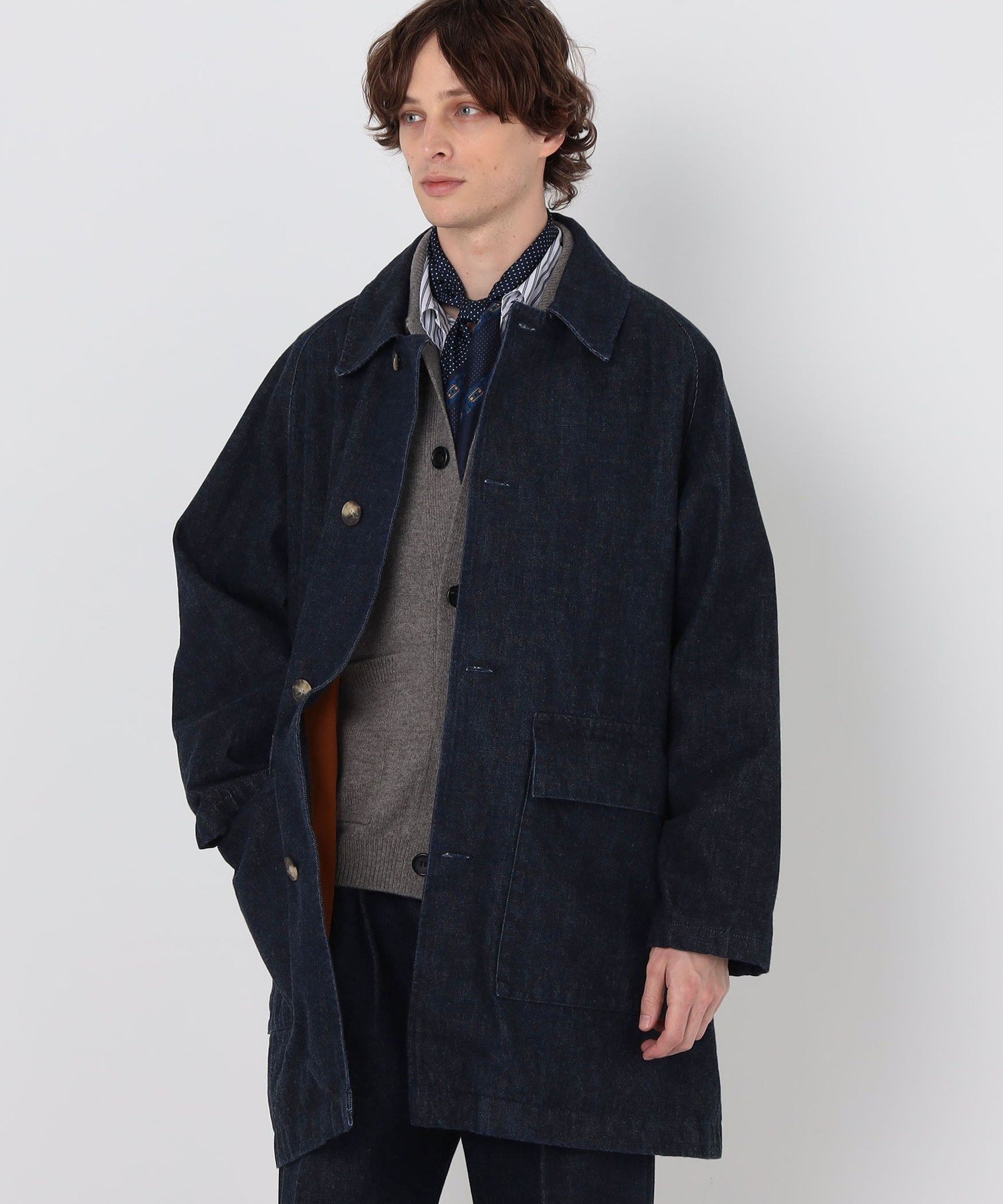 【別注】EDWIN レインボーセルビッチデニム ステンカラーコート トゥモローランド ジャケット・アウター ステンカラーコート ネイビー