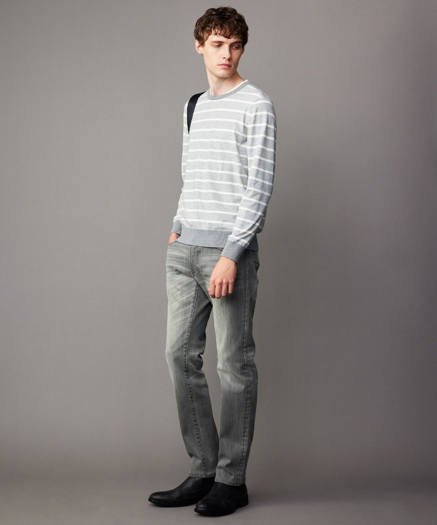 【SALE／30%OFF】JOSEPH ABBOUD 【チクチクしない/イージーケア/3シーズン対応】ハイカウントSNOWY ボーダー ニットT ジョセフアブード トップス ニット ネイビー グレー【送料無料】