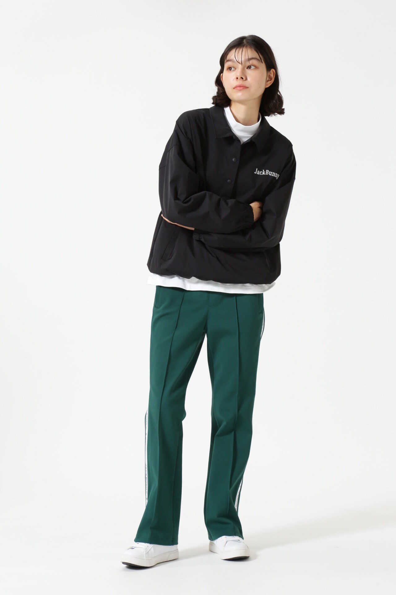 Jack Bunny!! メッシュ調ダンボールトラックジャージパンツ ジャックバニー パンツ その他のパンツ ブラック グリーン