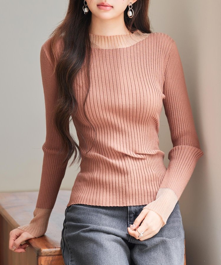 SAISON DE PAPILLON シアドッギング長袖リブニットトップス セゾン・ド・パピヨン トップス ニット グレー ホワイト ブラック ブルー ベージュ ブラウン