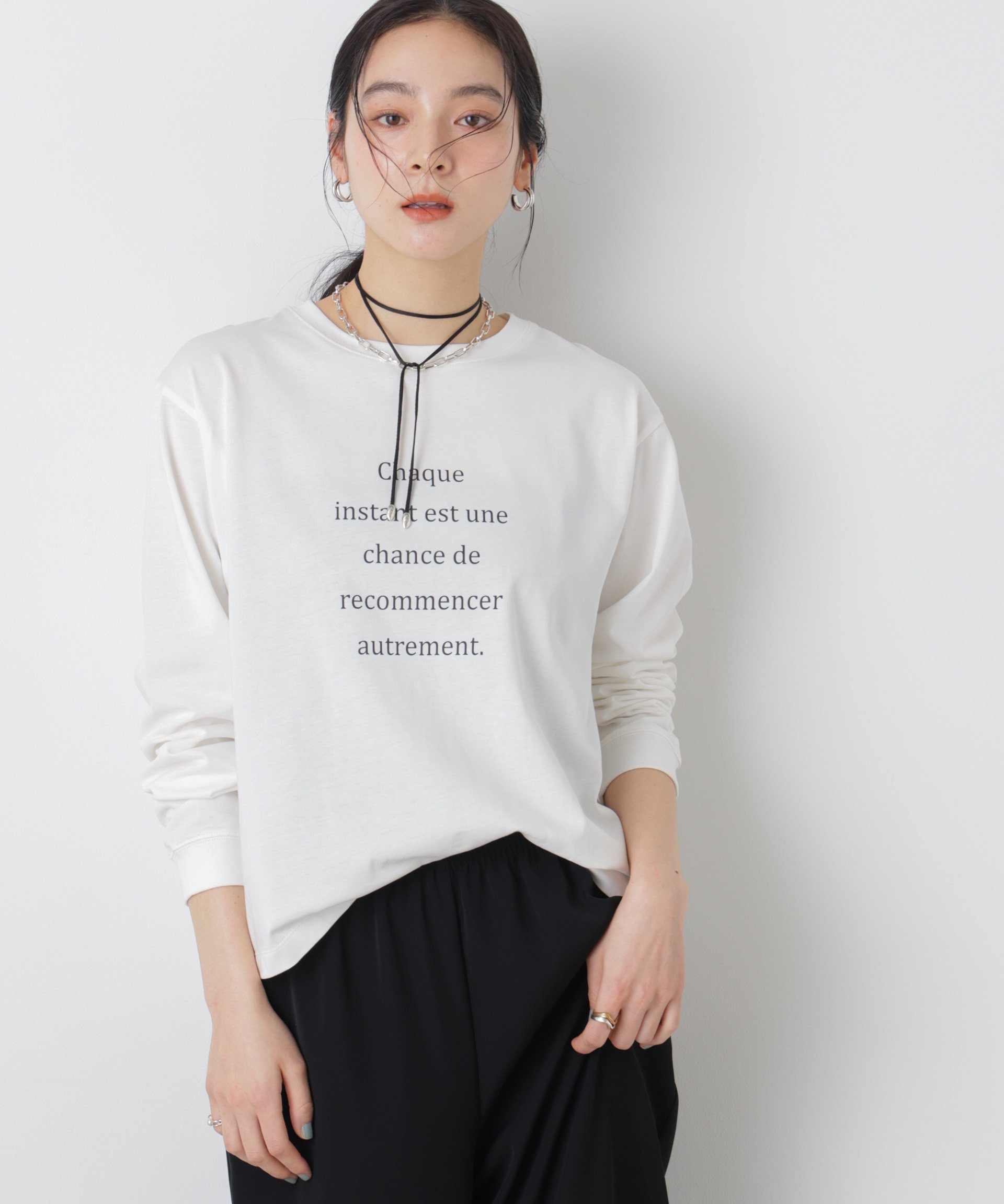 NANO universe ロゴプリントロングスリーブTシャツ ナノユニバース トップス カットソー・Tシャツ