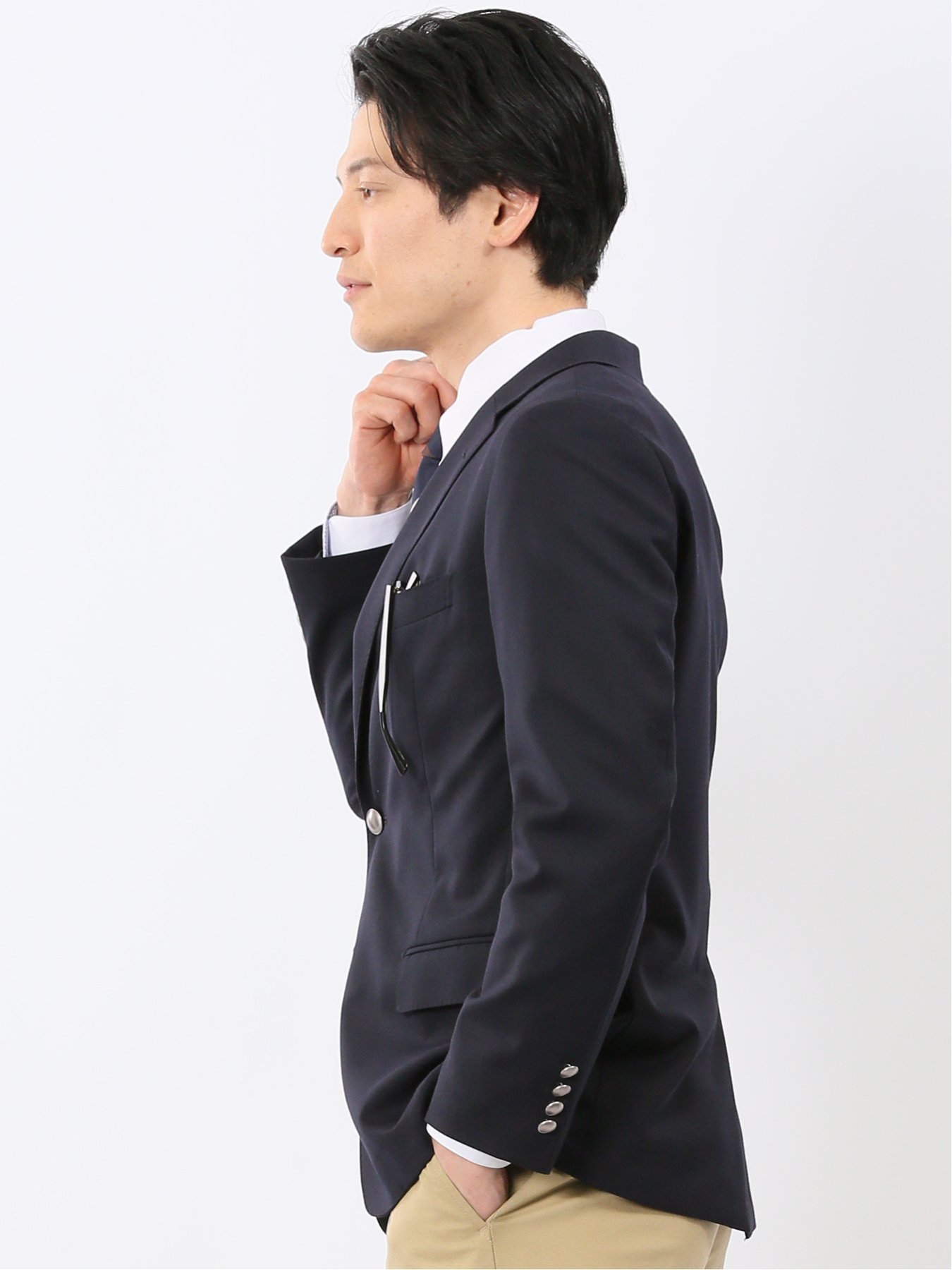 【SALE／10%OFF】TAKA-Q ストレッチウォッシャブル ウール混 スリムフィット 2ボタンジャケット 紺 タカキュー ジャケット・アウター テーラードジャケット・ブレザー ネイビー【送料無料】
