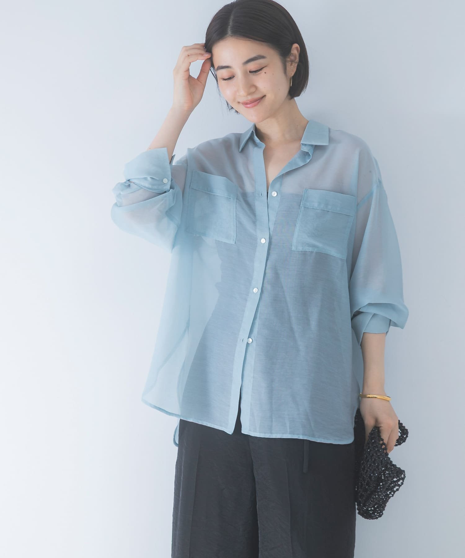 ROSSO シアースキッパーシャツ アーバンリサーチロッソ トップス シャツ・ブラウス ブルー イエロー ブラック ホワイト